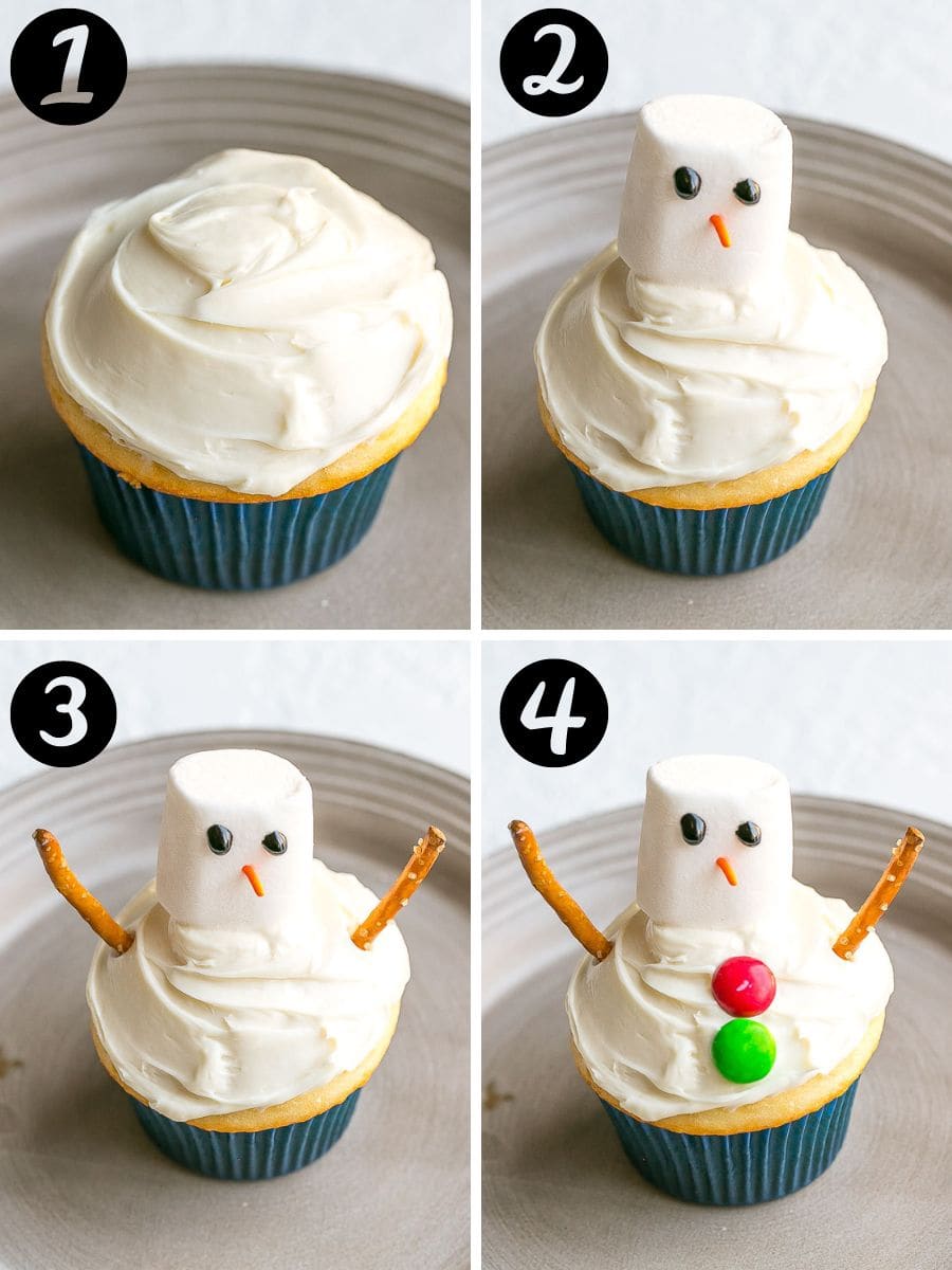 How to make snowman cupcakes.