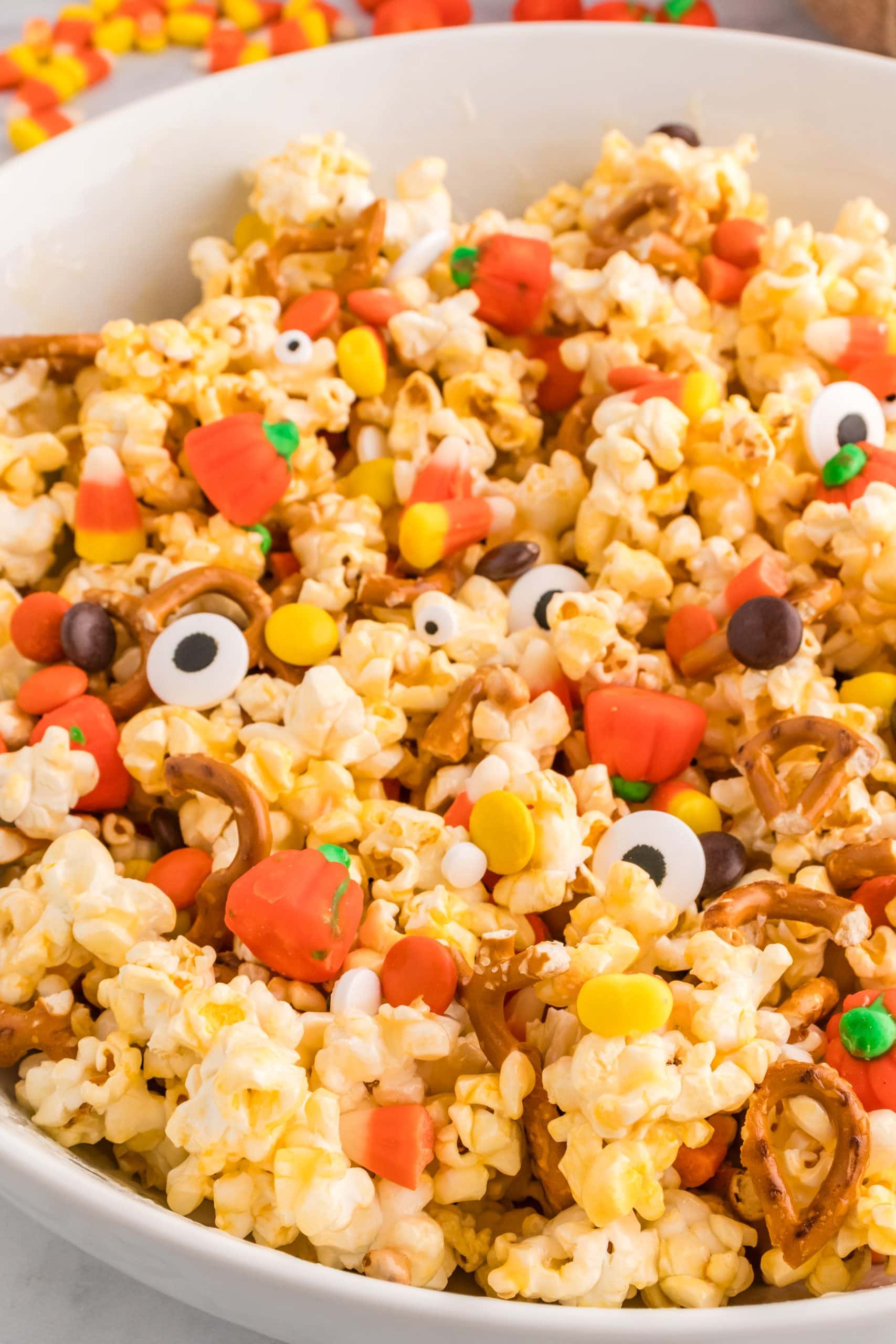 Halloween snack mix in a bowl.