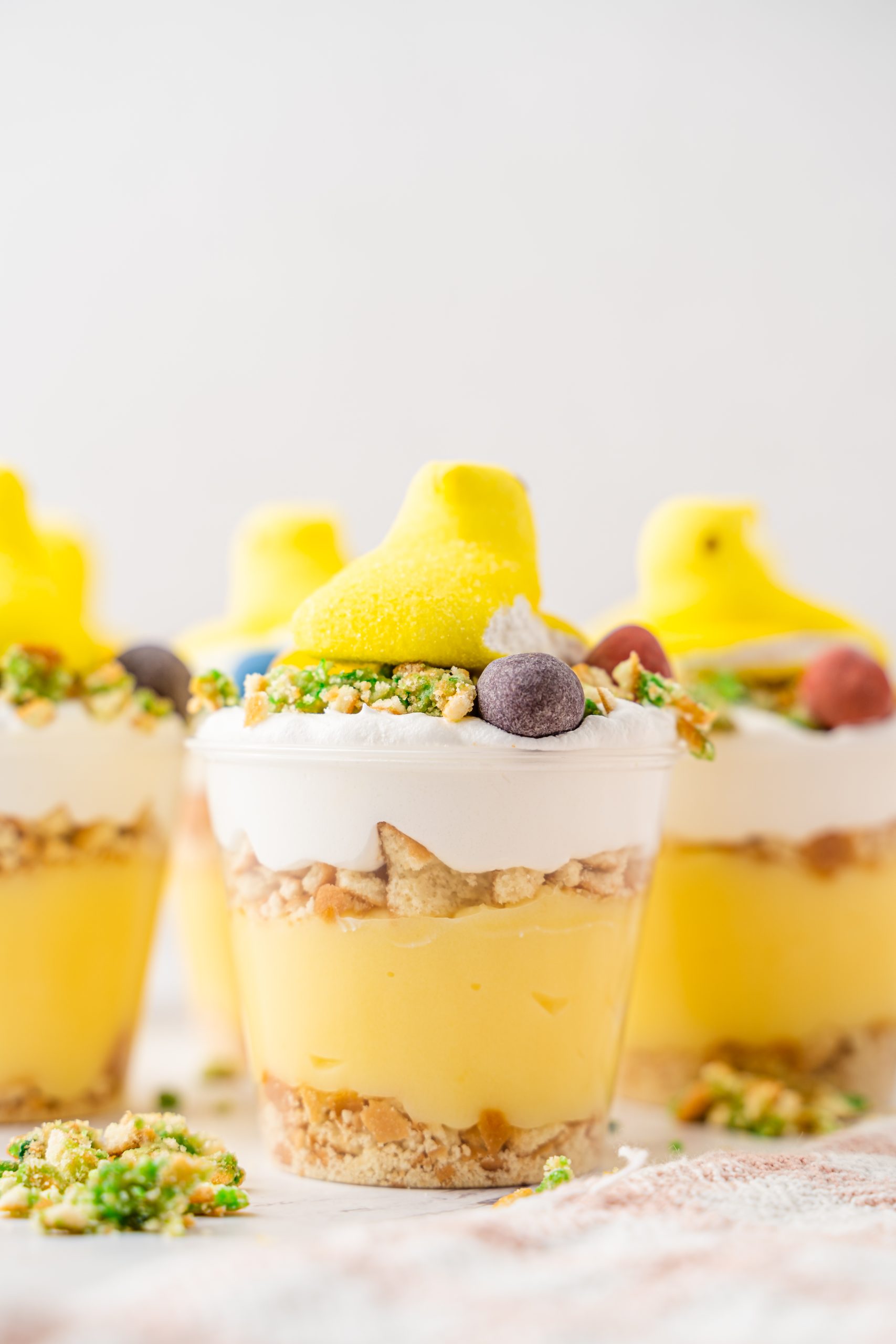 Side view of Pudding Cups with peeps.