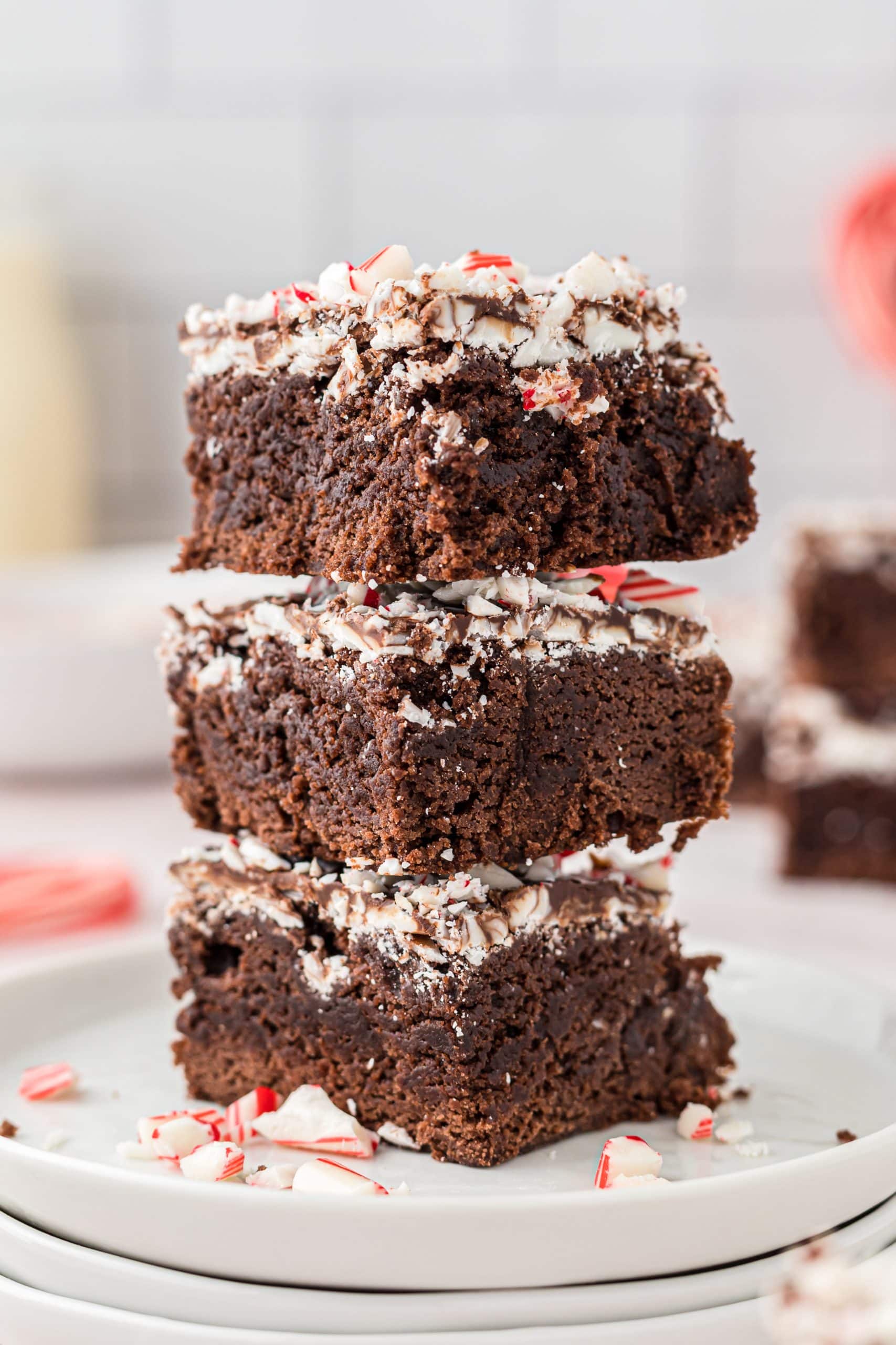Stack of peppermint brownies. 