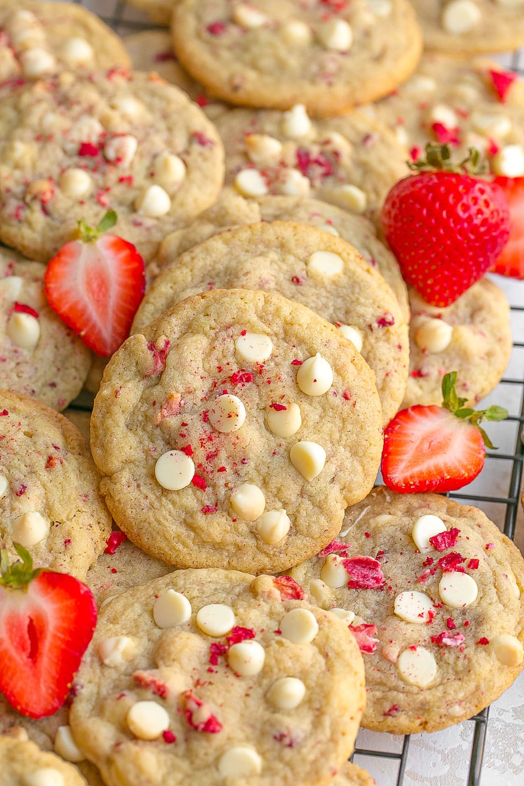 Cookies with strawberries and white chocolate chips.