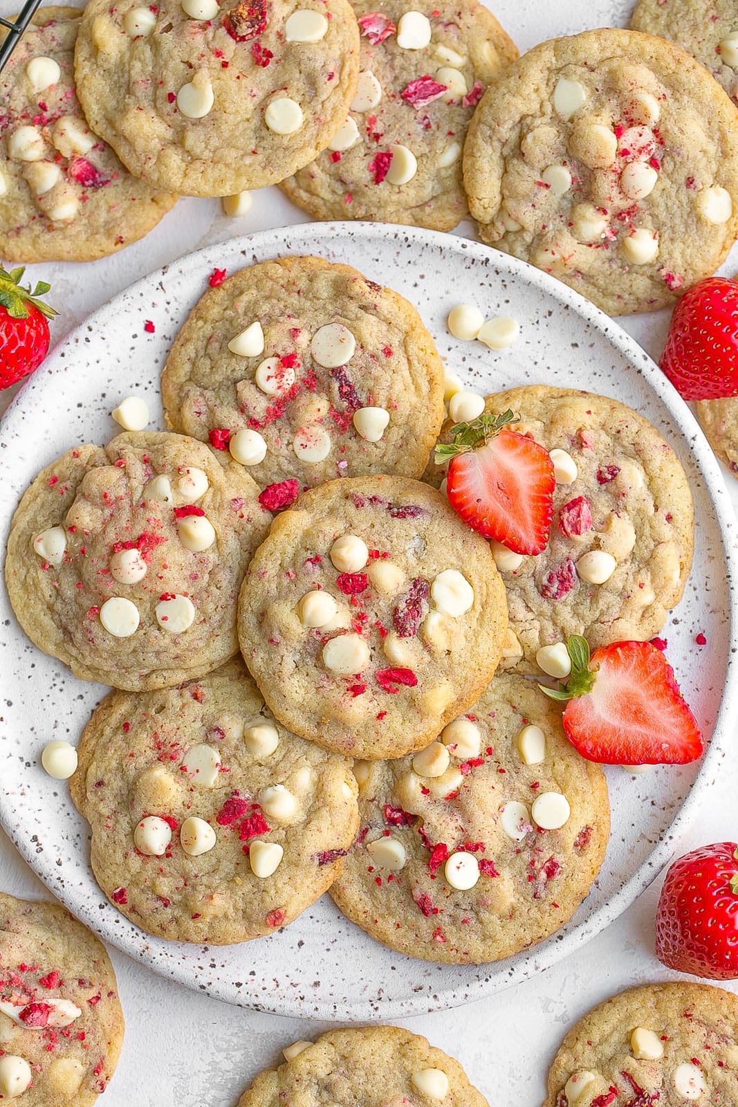Plate of strawberry cheesecake cookies.