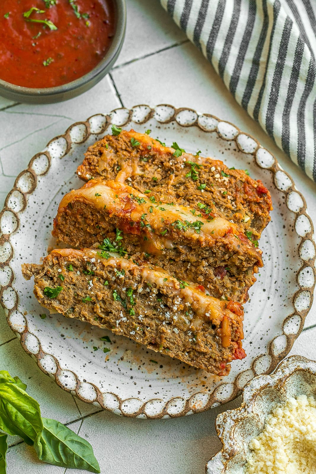 Italian meatloaf on a plate.