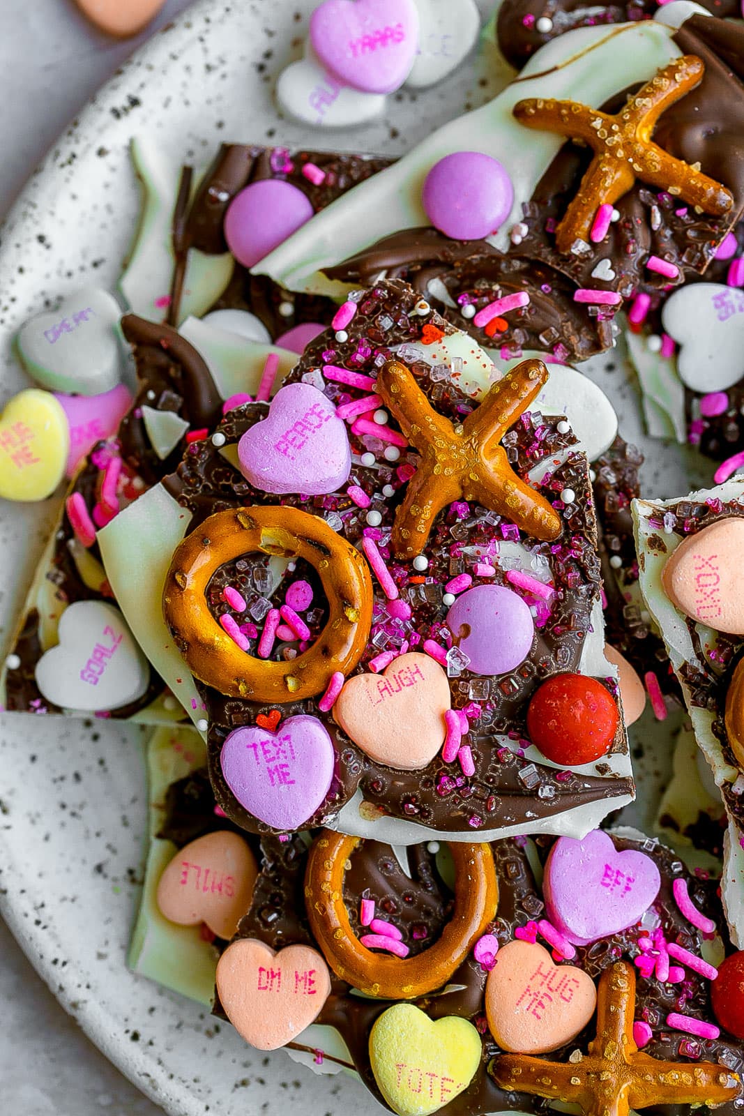 Valentine's day bark on a plate.