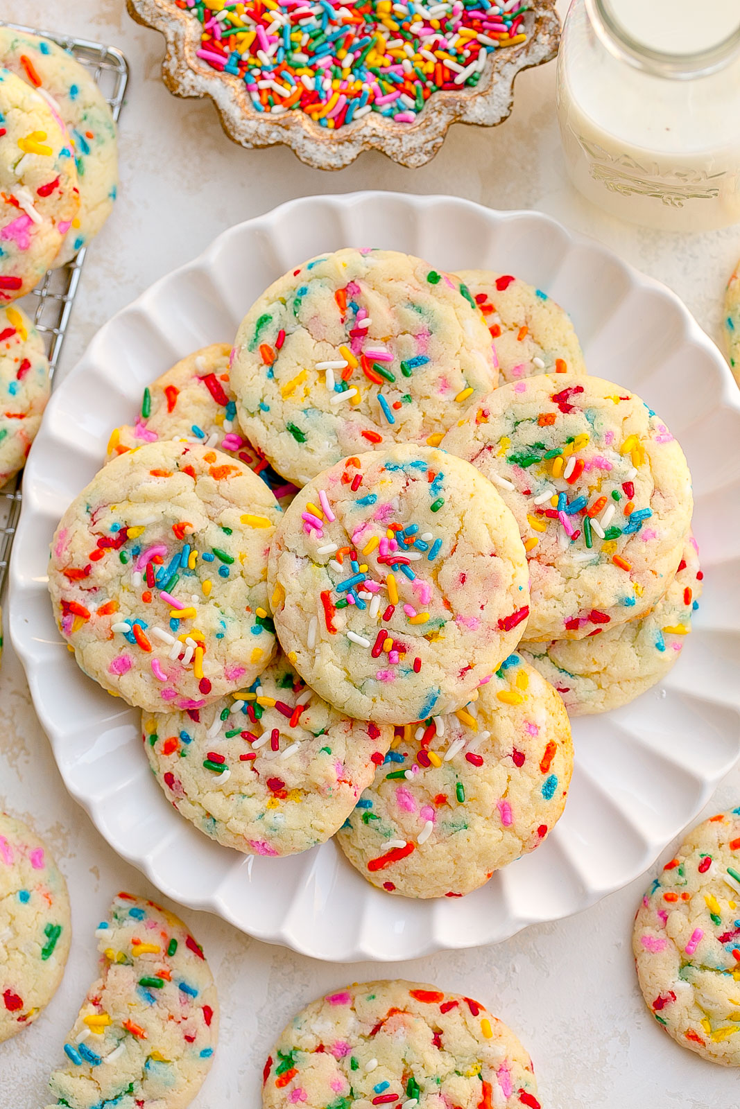 Funfetti cookies on a plate.