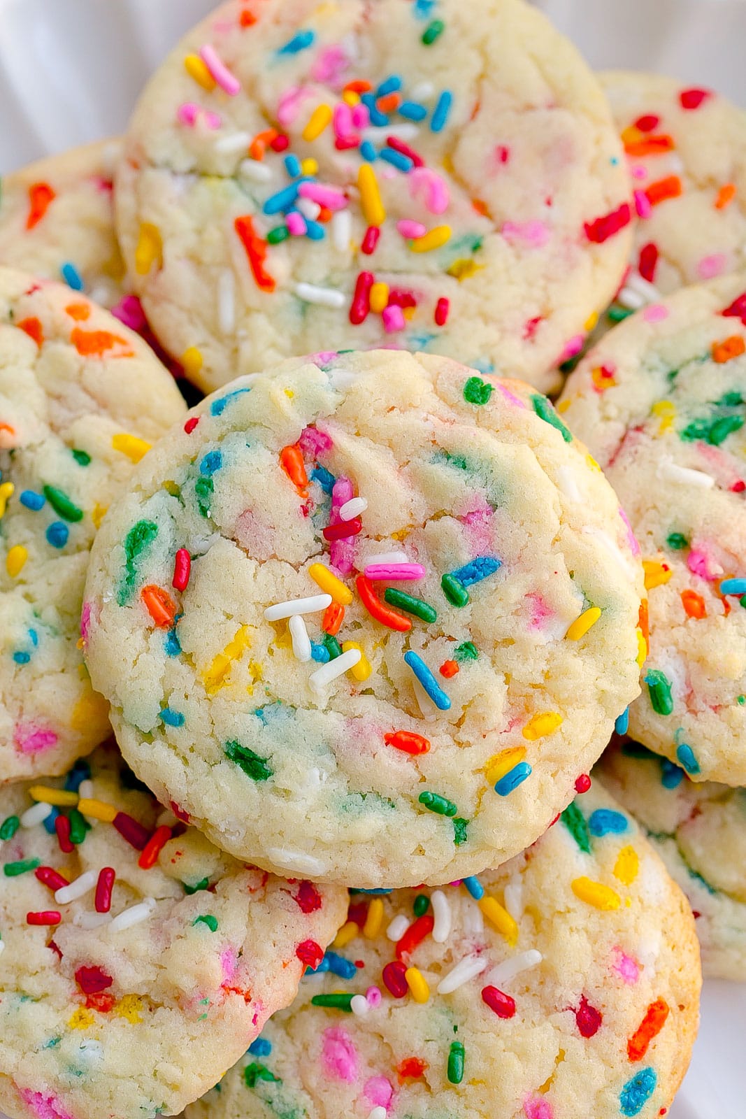 Sprinkle cookies made with cake mix.