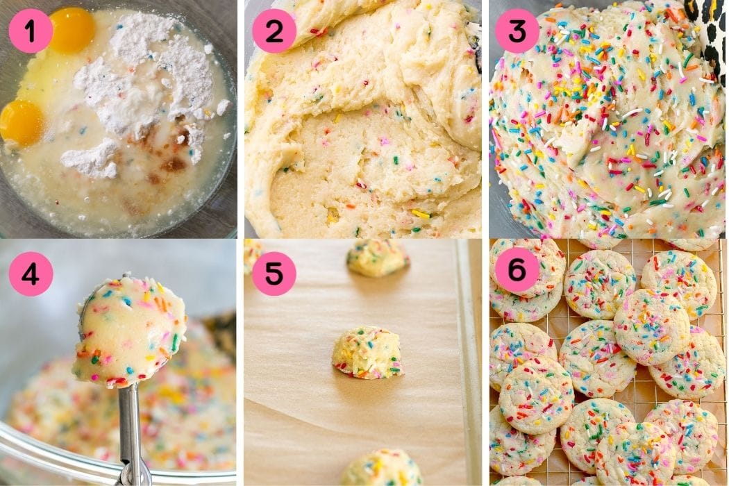 How to make funfetti cookies, step by step process.