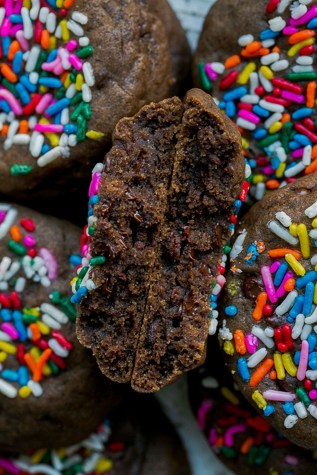 Inside of chocolate cookie.