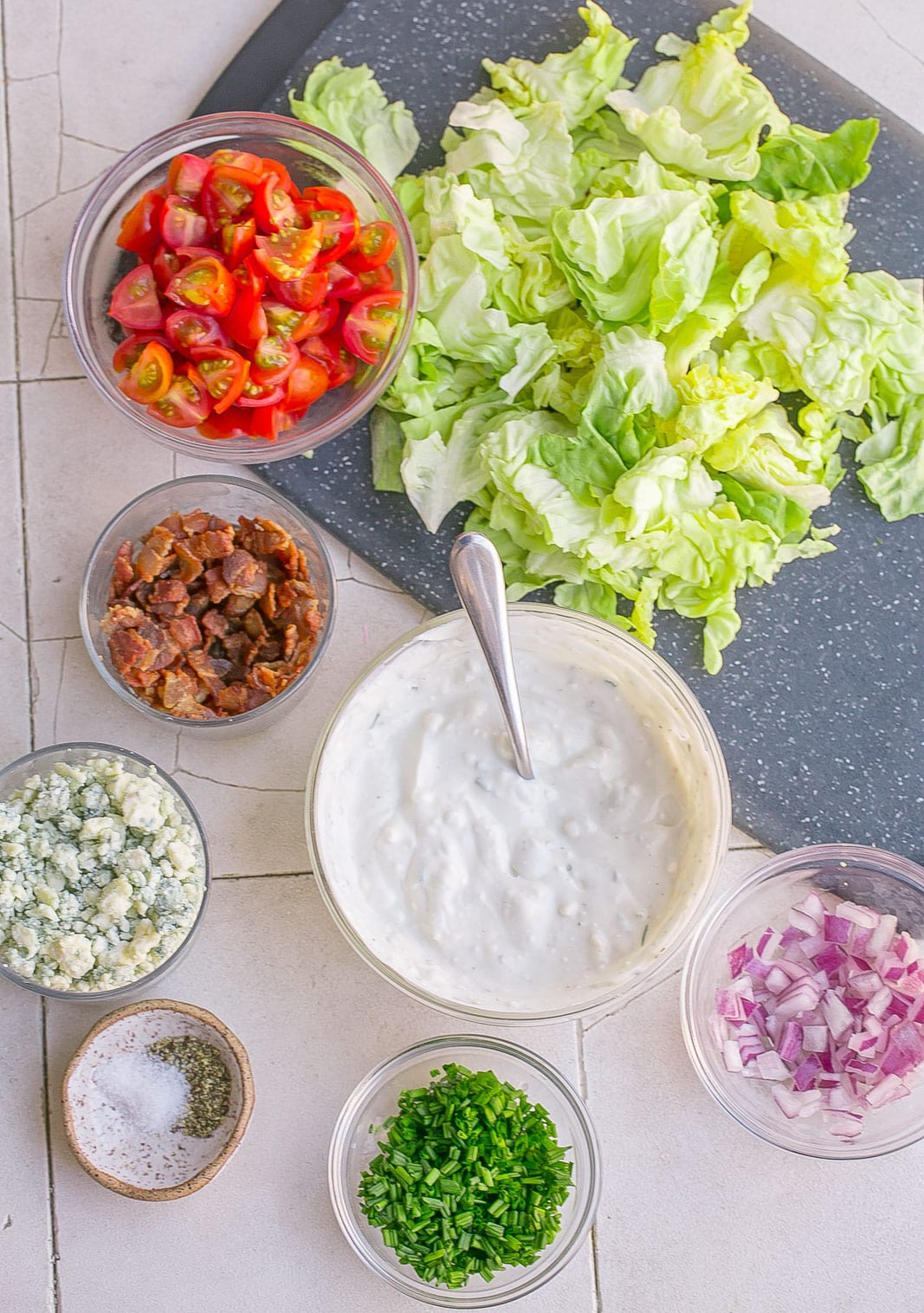 Ingredients for wedge salad.