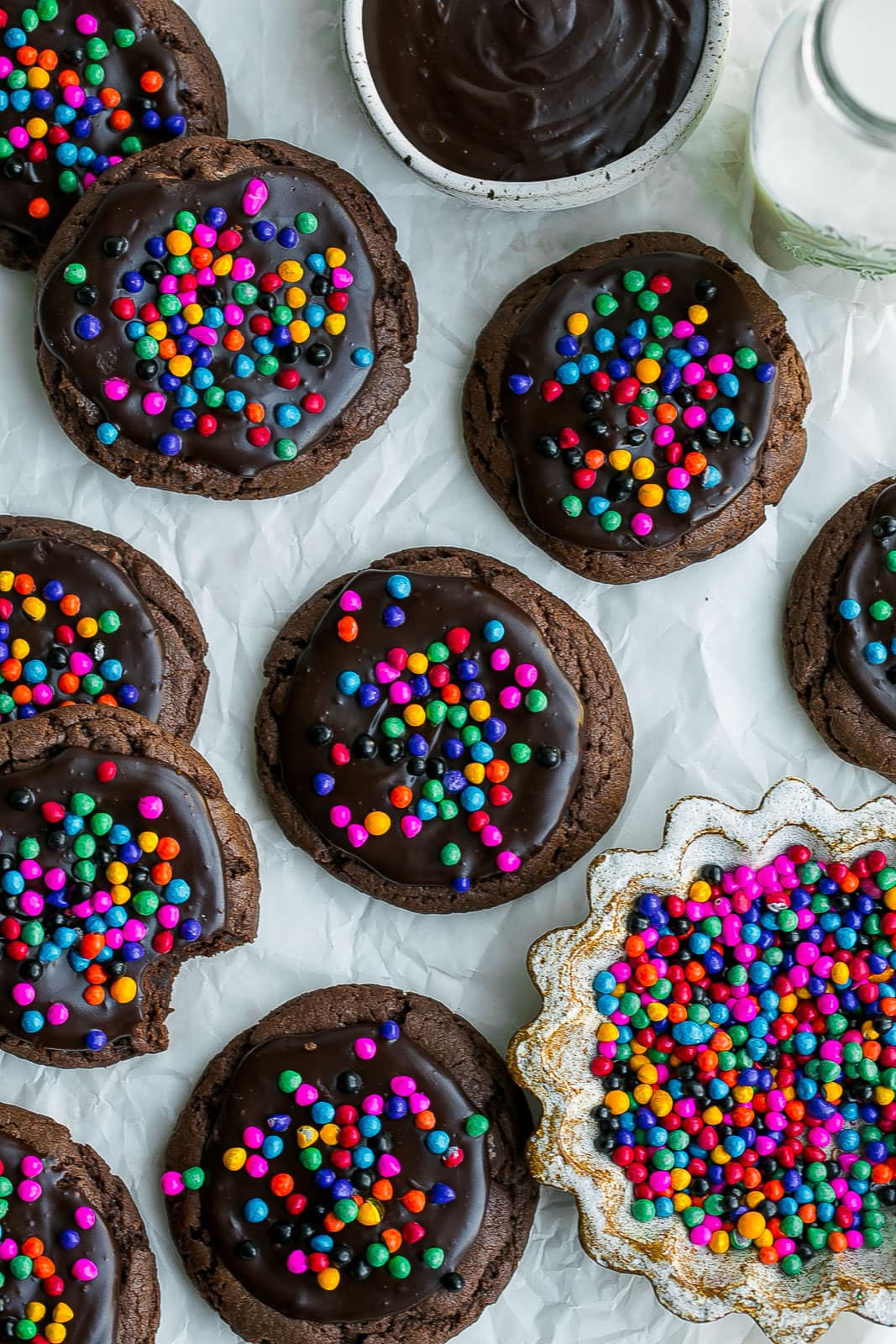 Cosmic Brownie Cookies on parchment paper.
