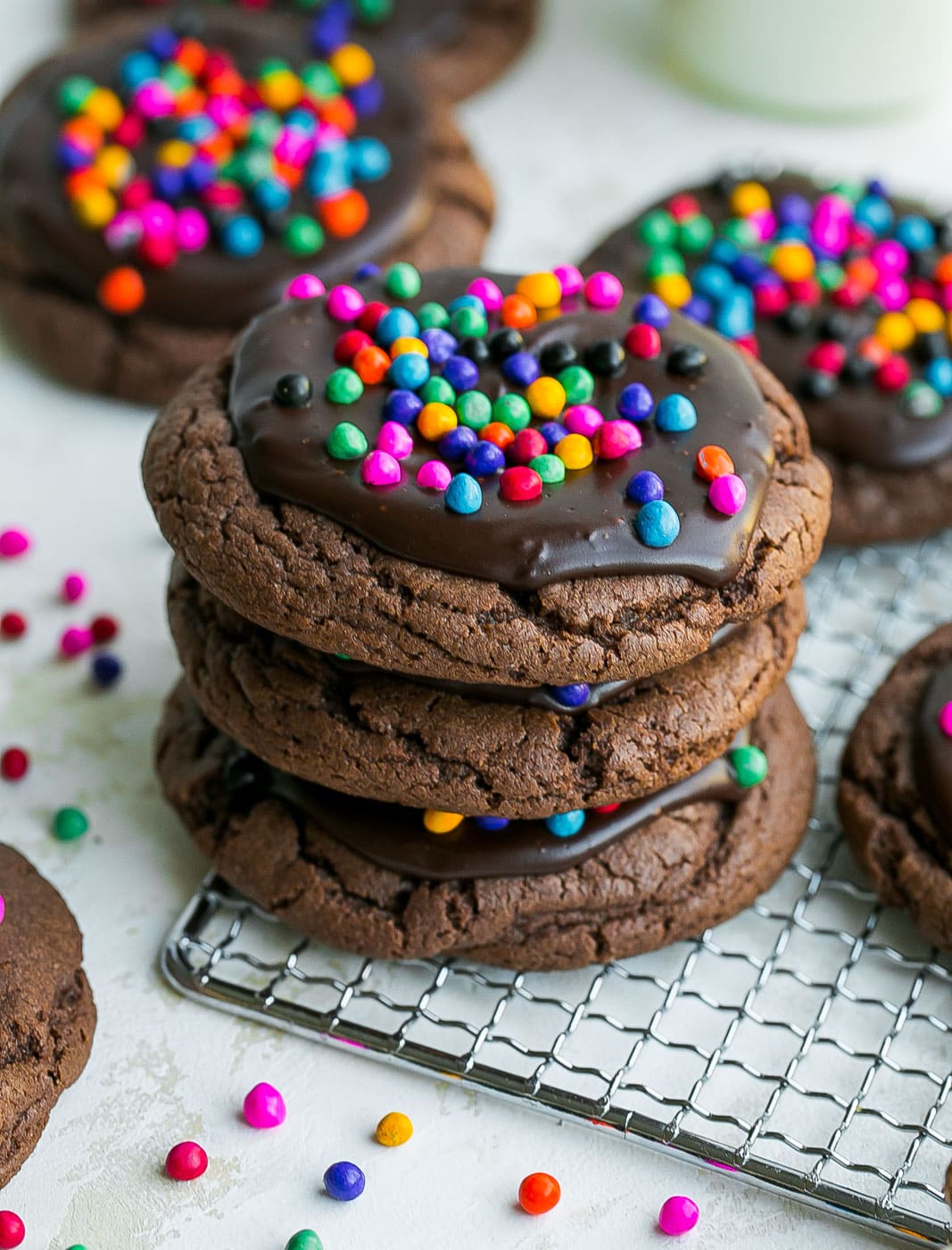 Stack of cookies with sprinkles.
