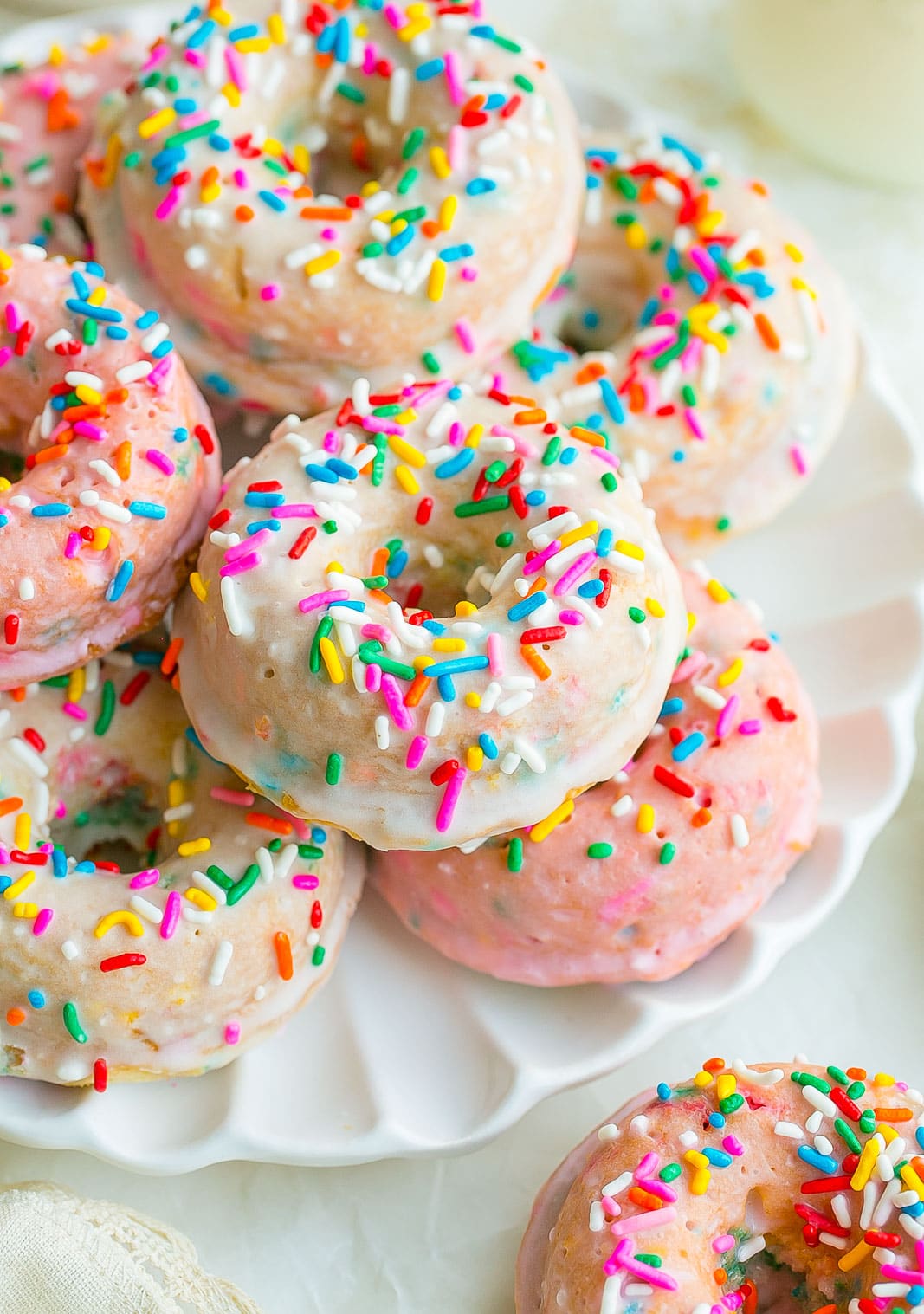 Funfetti Donuts on a white plate.