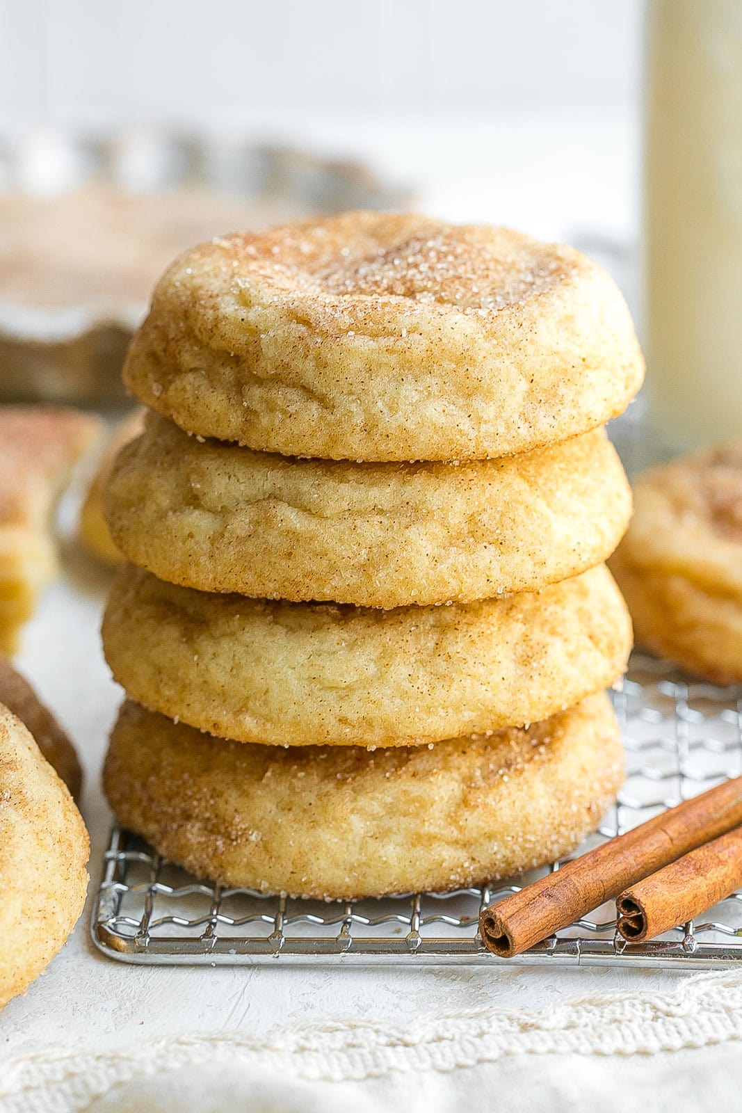 Tall stack of Snickerdoodle cookies.