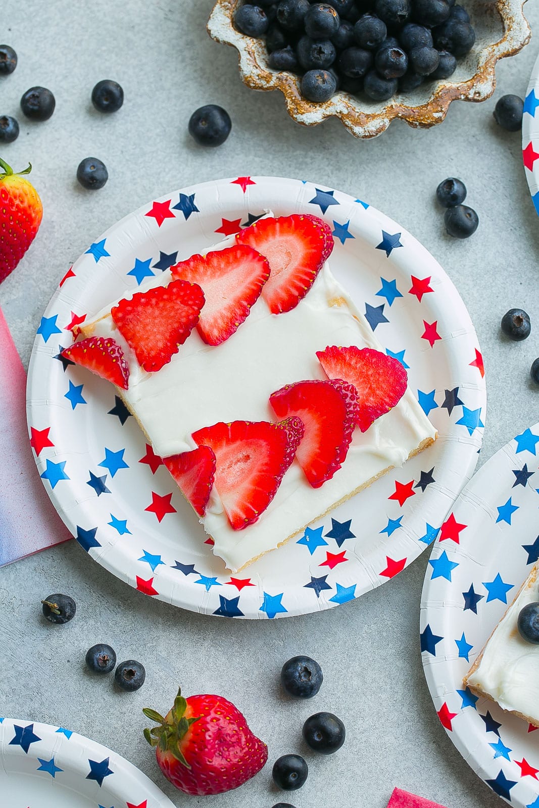 American Flag Fruit Pizza on plates. 
