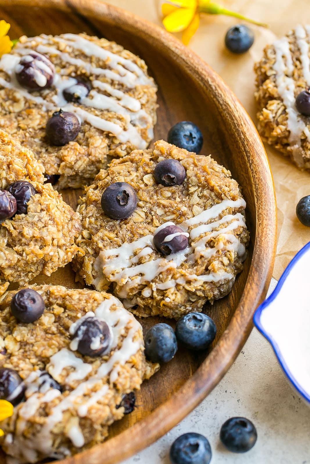 Banana Blueberry Oatmeal Breakfast Cookies on a dish.