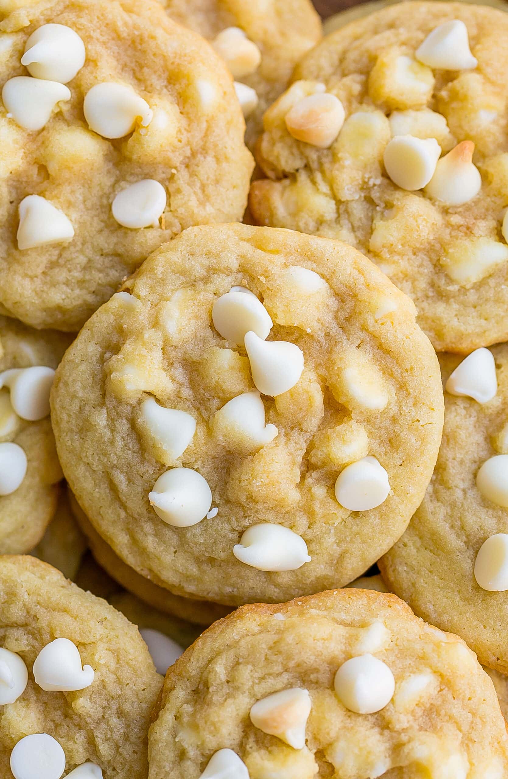 Close up of White Chocolate Chip Cookies.