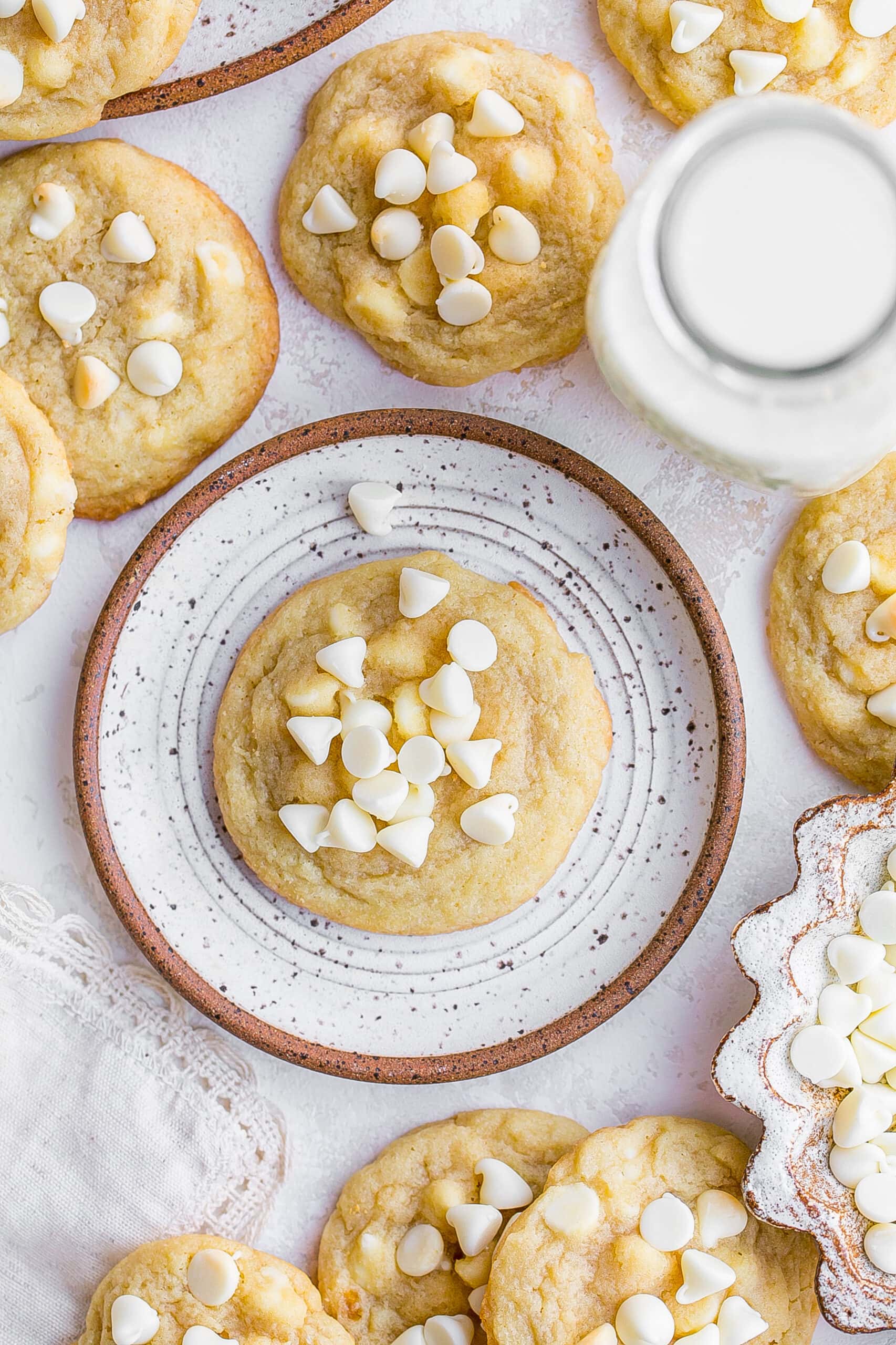 Birds eye view of a soft and chewy cookie.