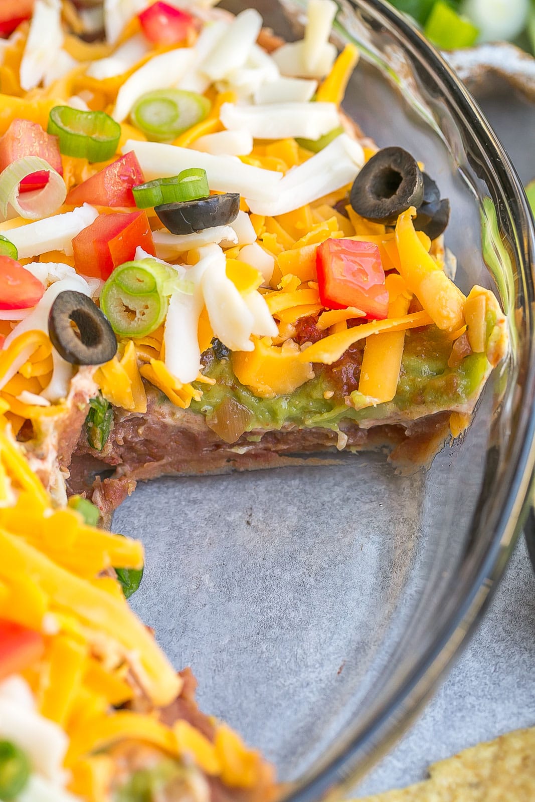 Close up of 5 Layer Bean Dip.