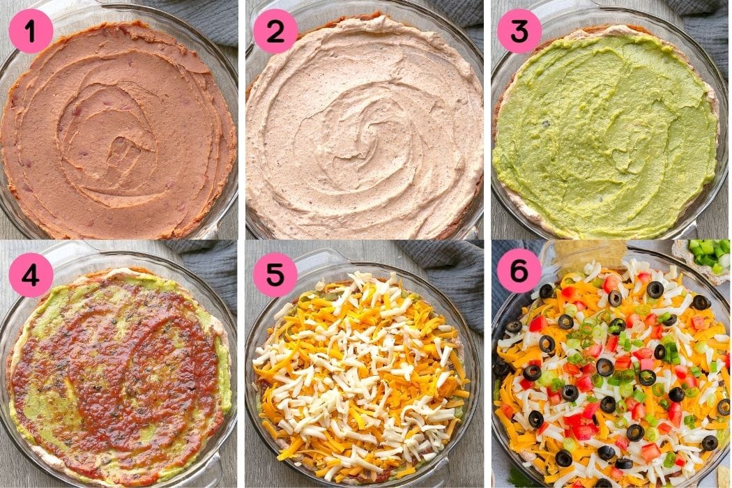 Process steps on how to make 5 Layer Bean Dip.