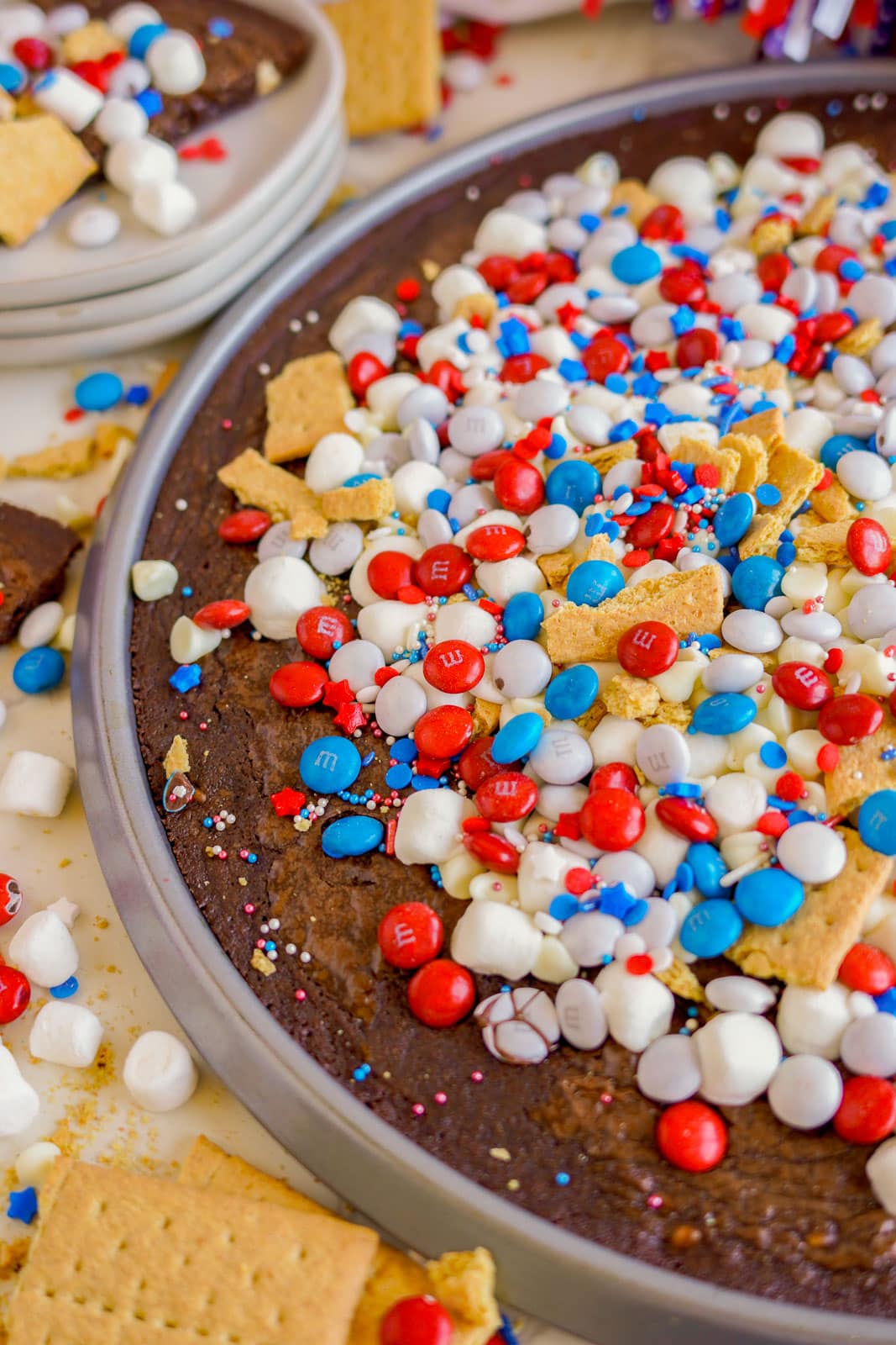 Red, white and blue Brownie Pizza.