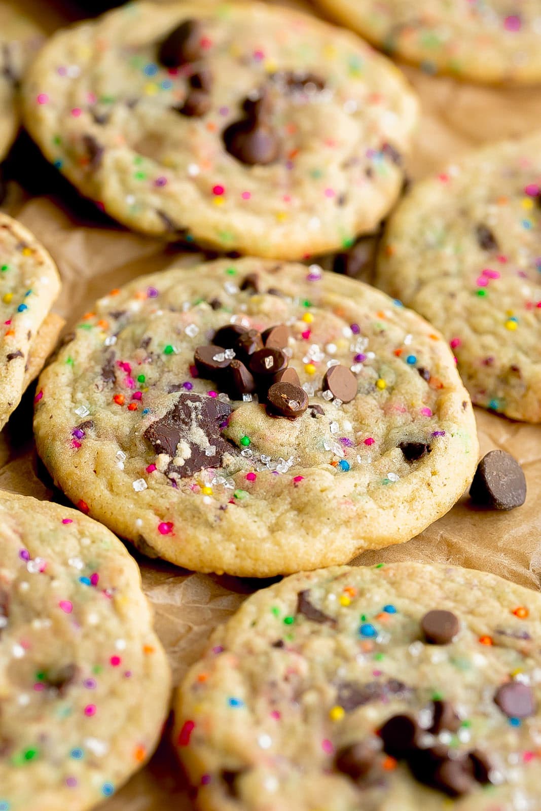 Side view of Chocolate Chip Sugar Cookies.