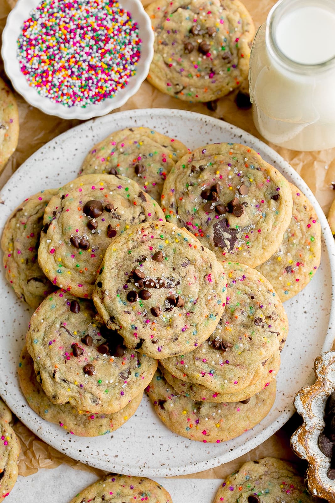 Chocolate Chip Sugar Cookies on a plate.