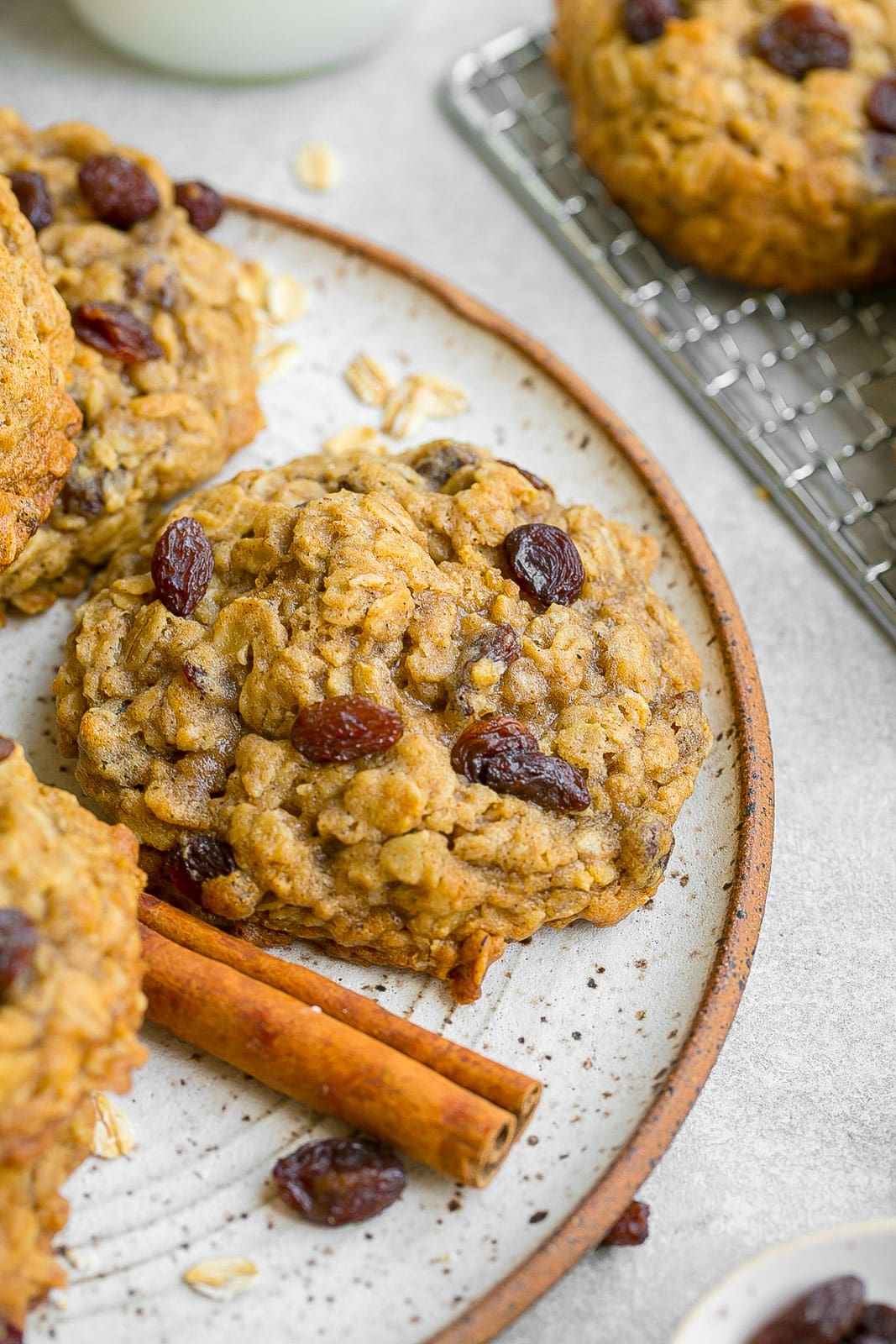 Side view of Jumbo Oatmeal cookie with raisins.