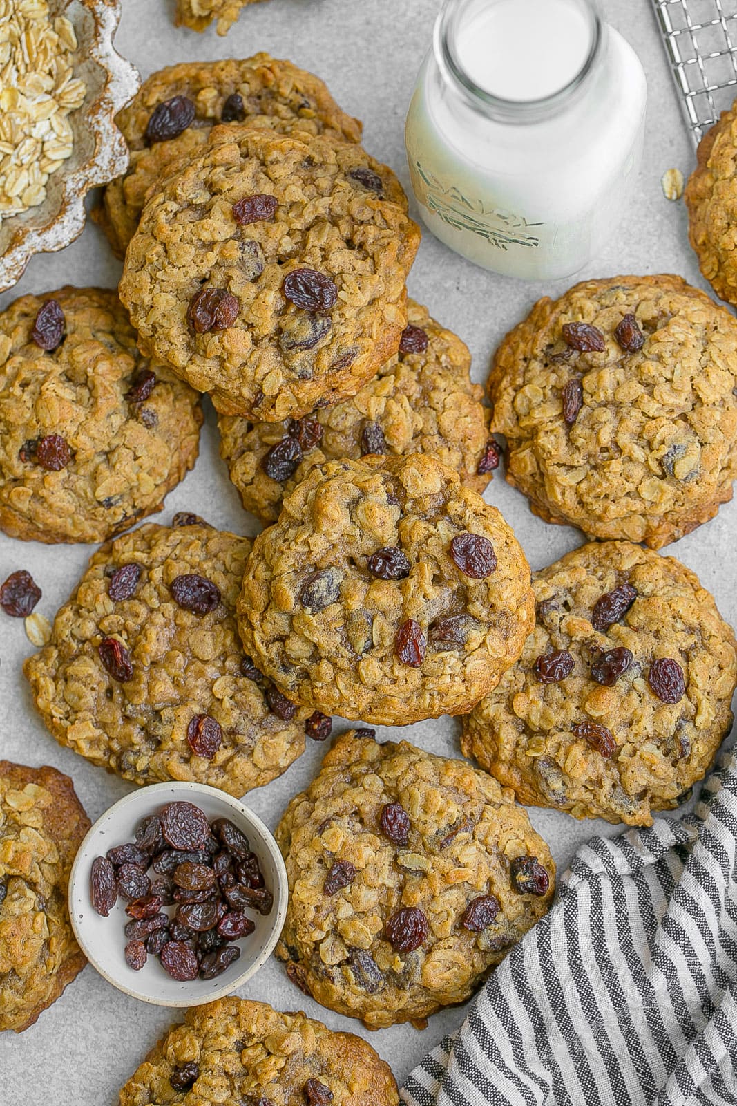 Birdseye view Bakery Style Oatmeal Raisin Cookies.