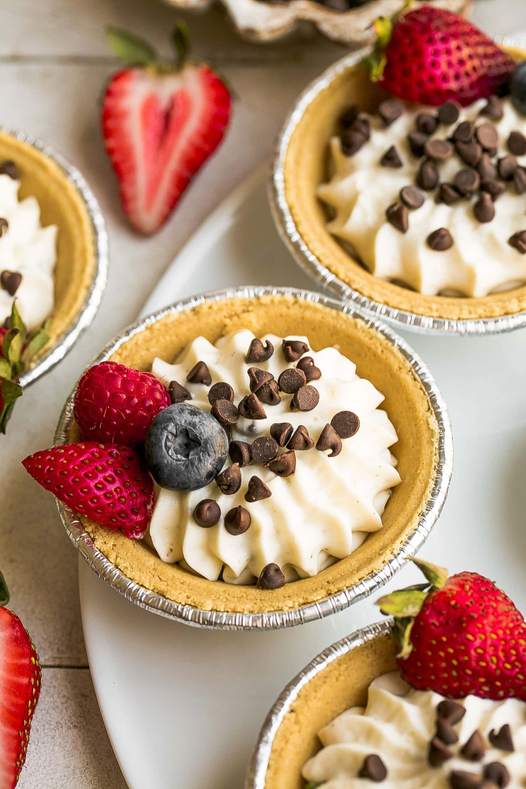 No Bake Mini Cheesecakes with fresh berries.