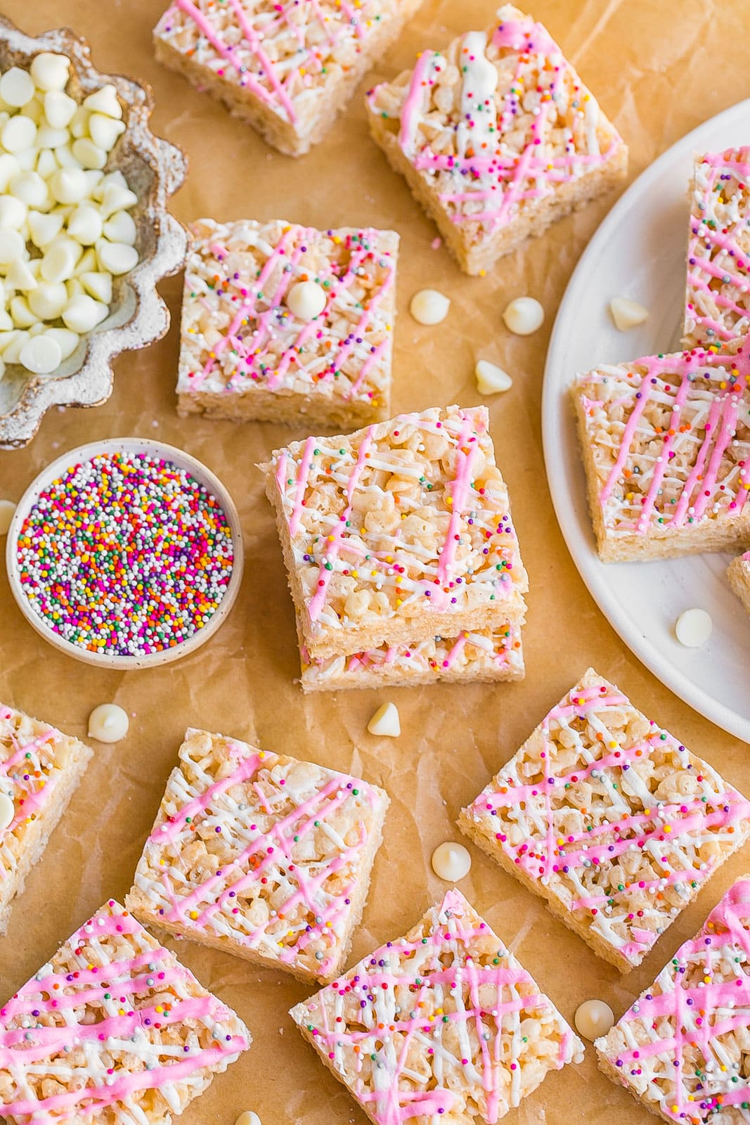 Stack of White Chocolate Rice Krispie Treats.