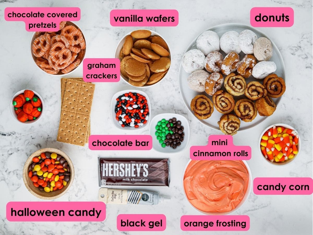 Ingredients to make halloween frosting board.