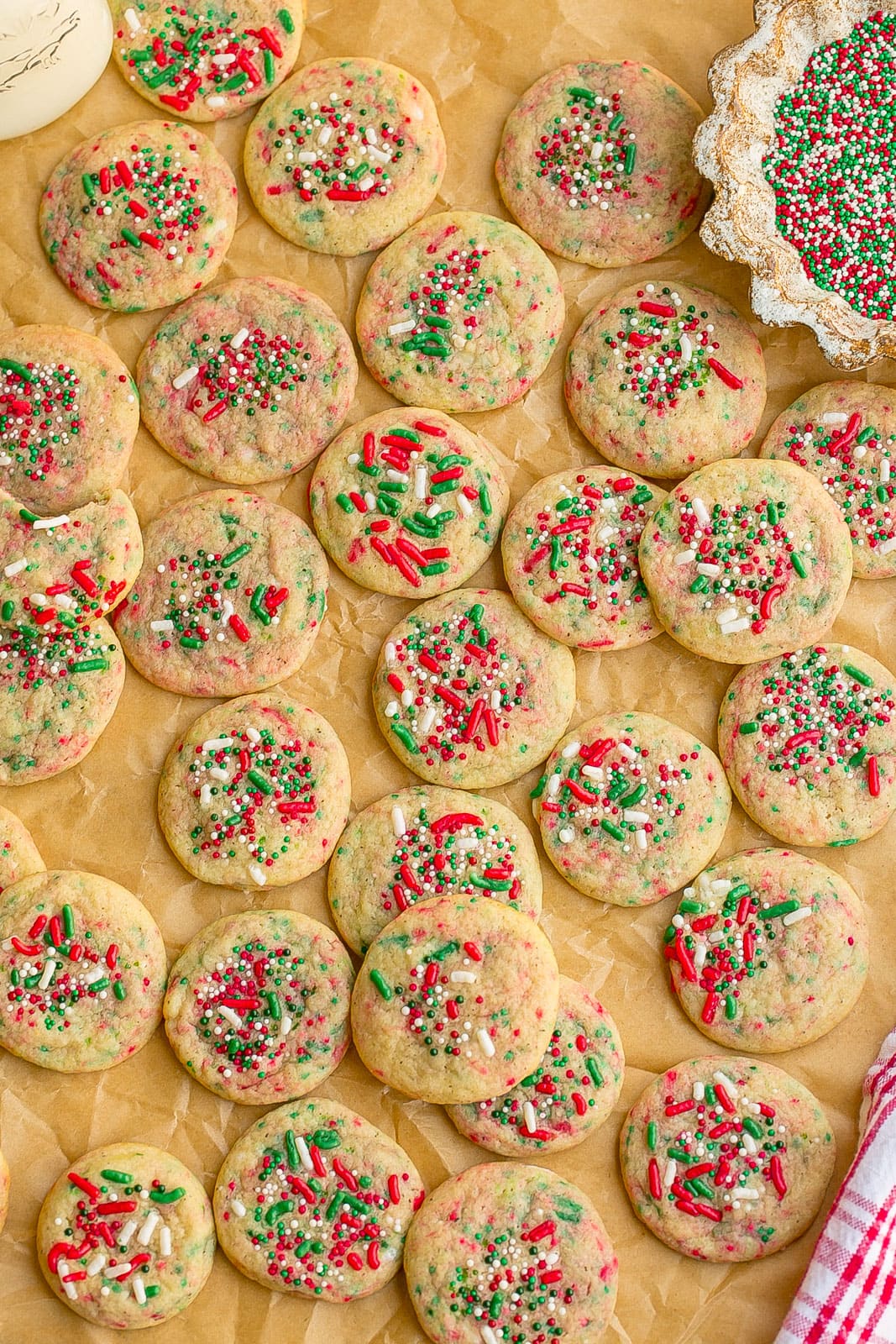 Mini Sugar Cookies on parchment paper. 