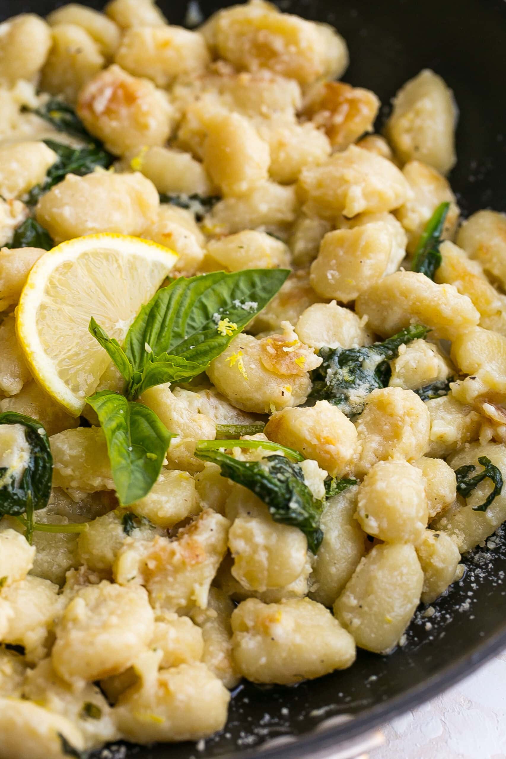 Close up of Pan Fried Garlic Parmesan Gnocchi.