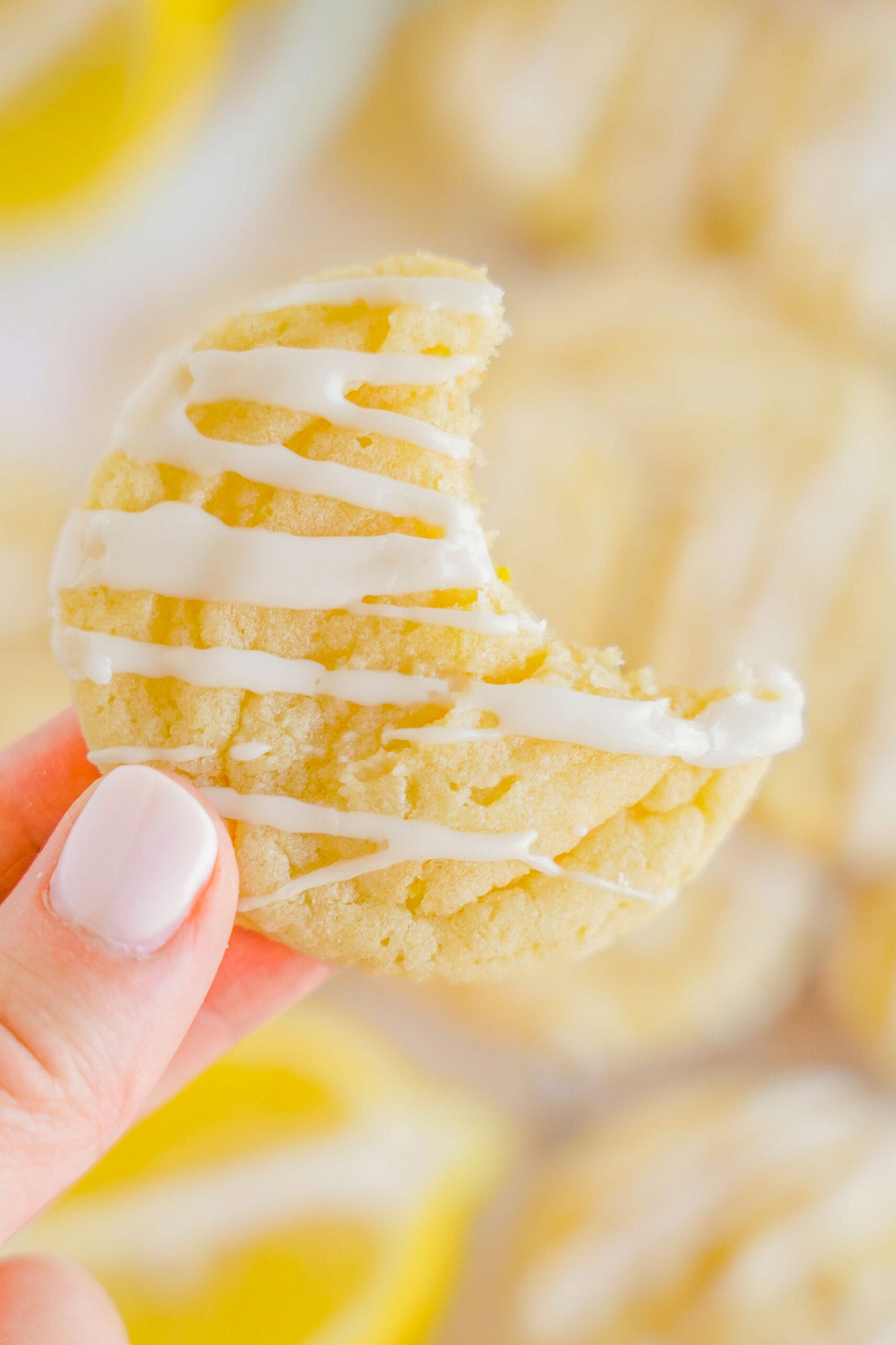 Close up bite mark of Lemon Sugar Cookie.