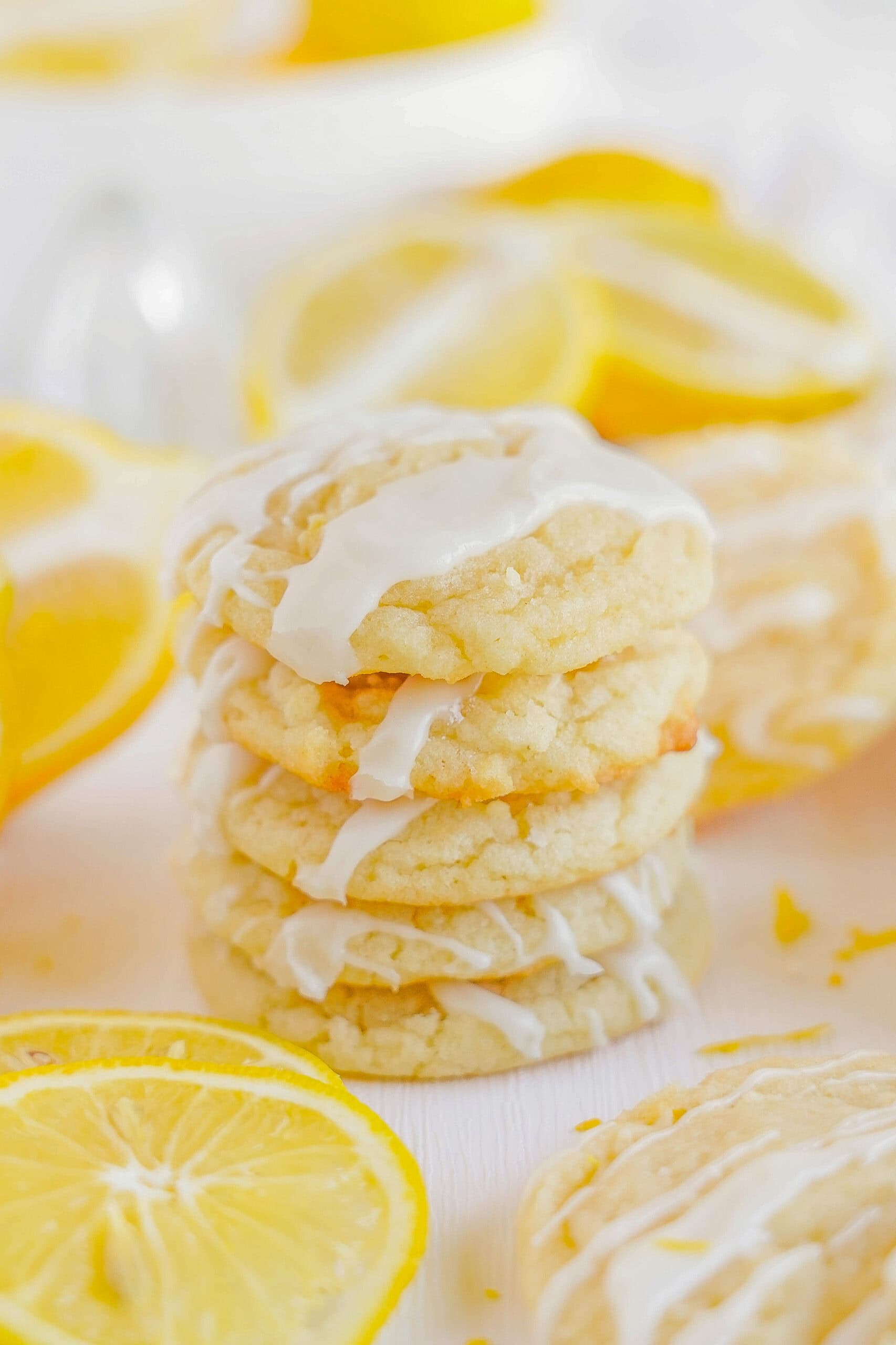 Tall stack of mini lemon sugar cookies.