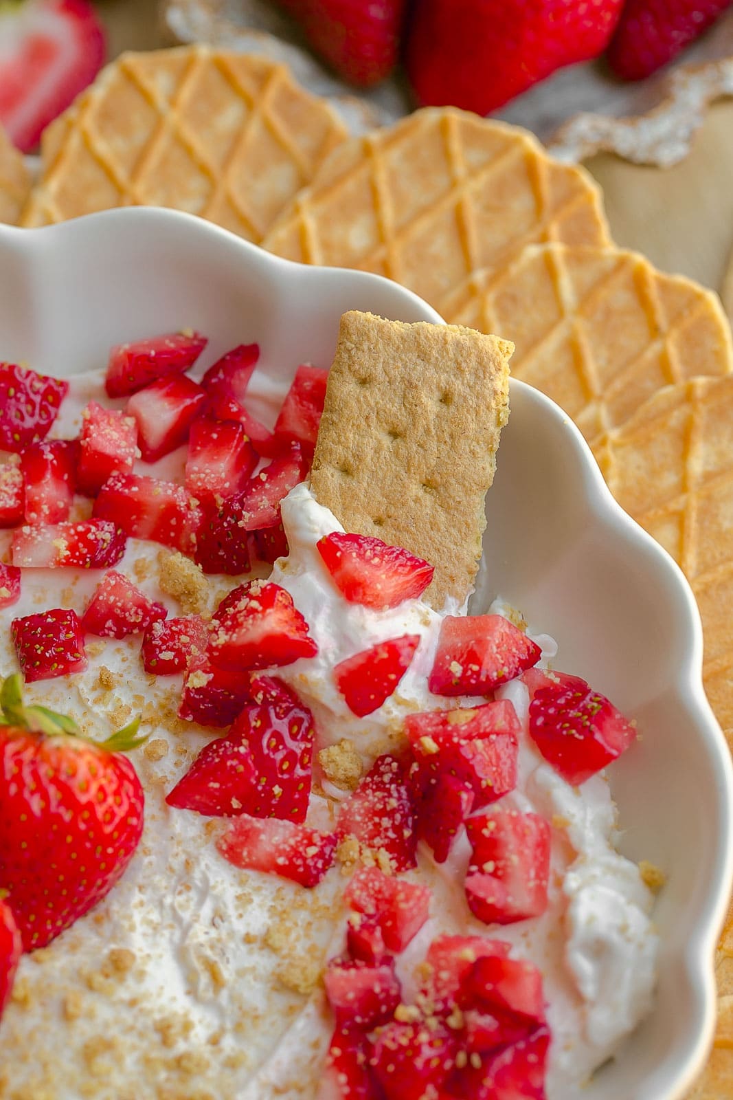 Close up view of strawberry shortcake.