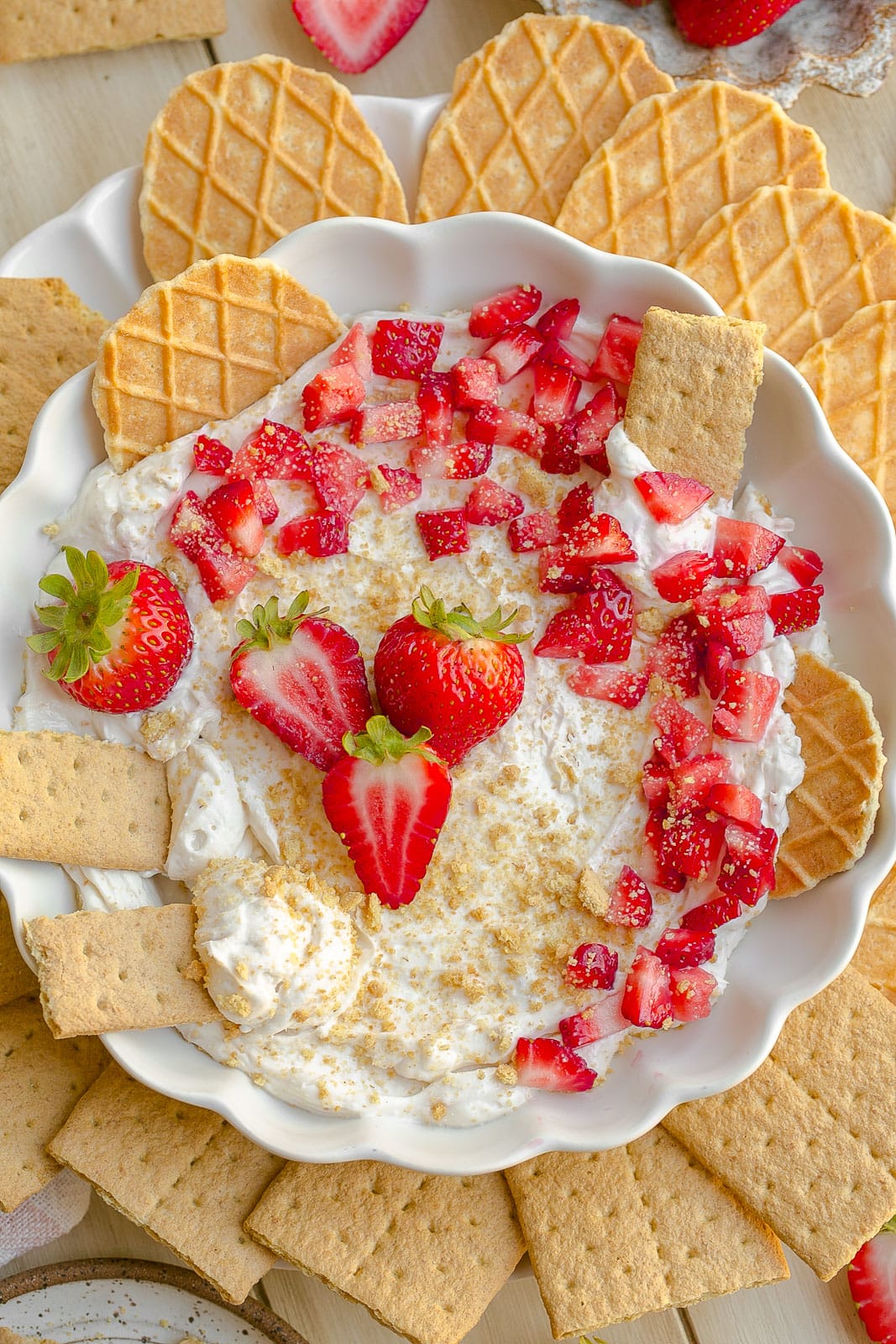 Strawberry Cheesecake Dip in a white bowl.