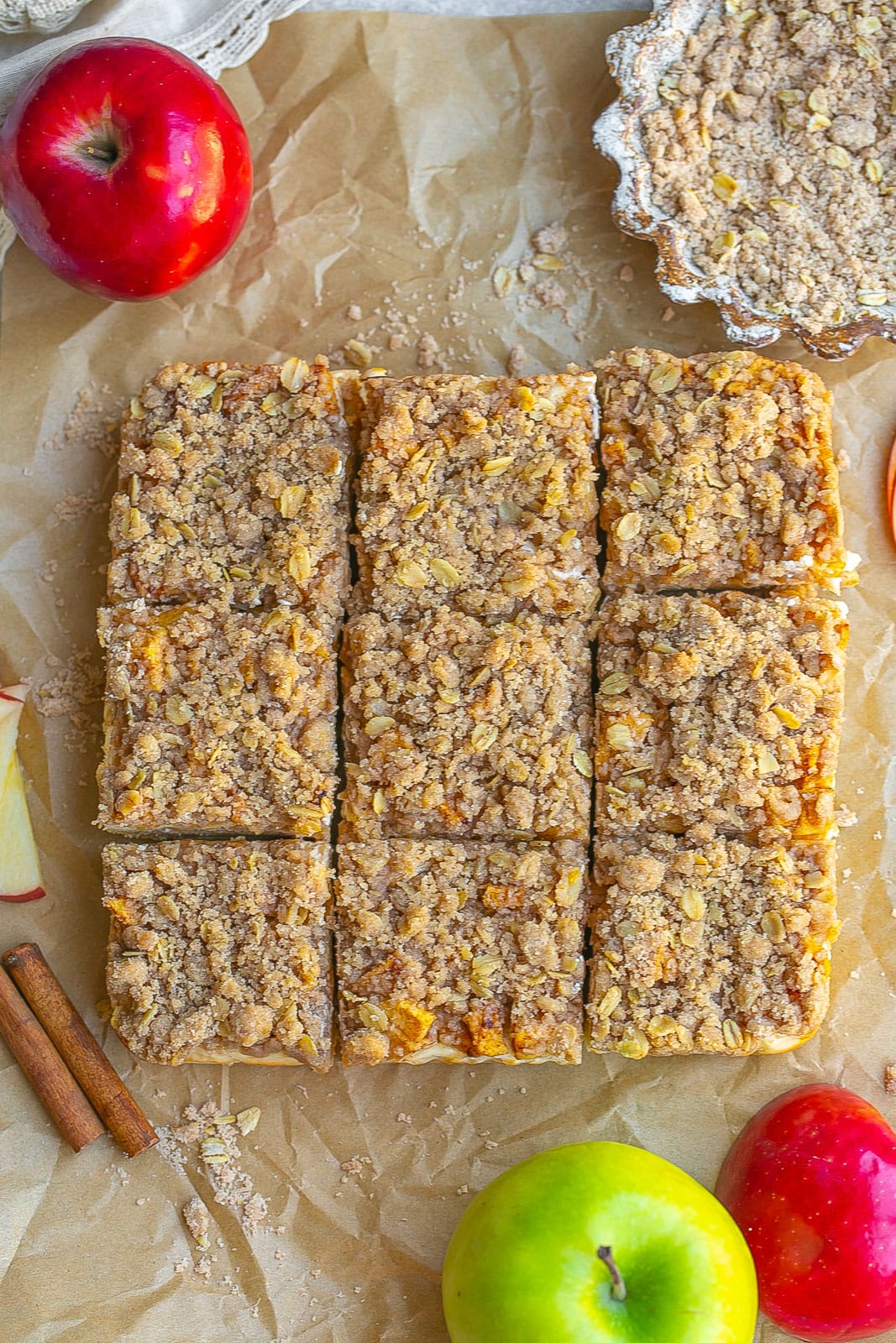 Apple Pie Cheesecake Bars cut into bars. 