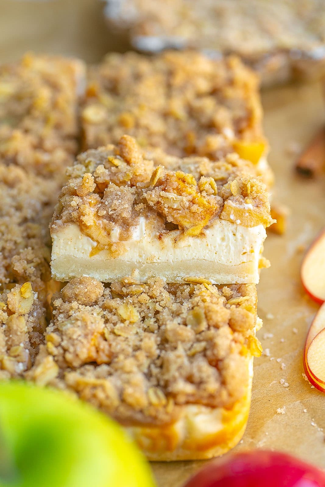 Side view of Apple Cheesecake Bars.