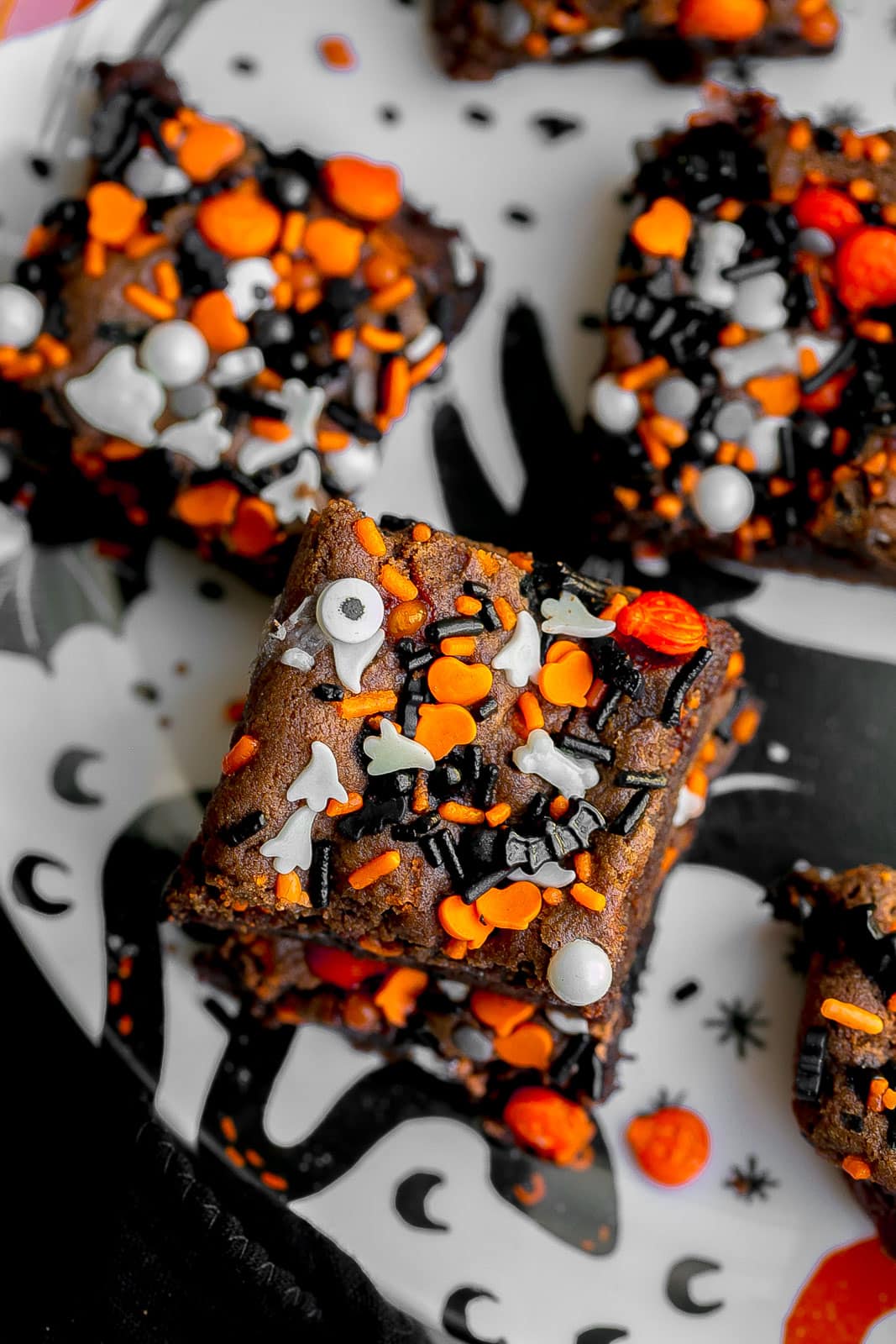 Halloween bars on a spooky plate. 