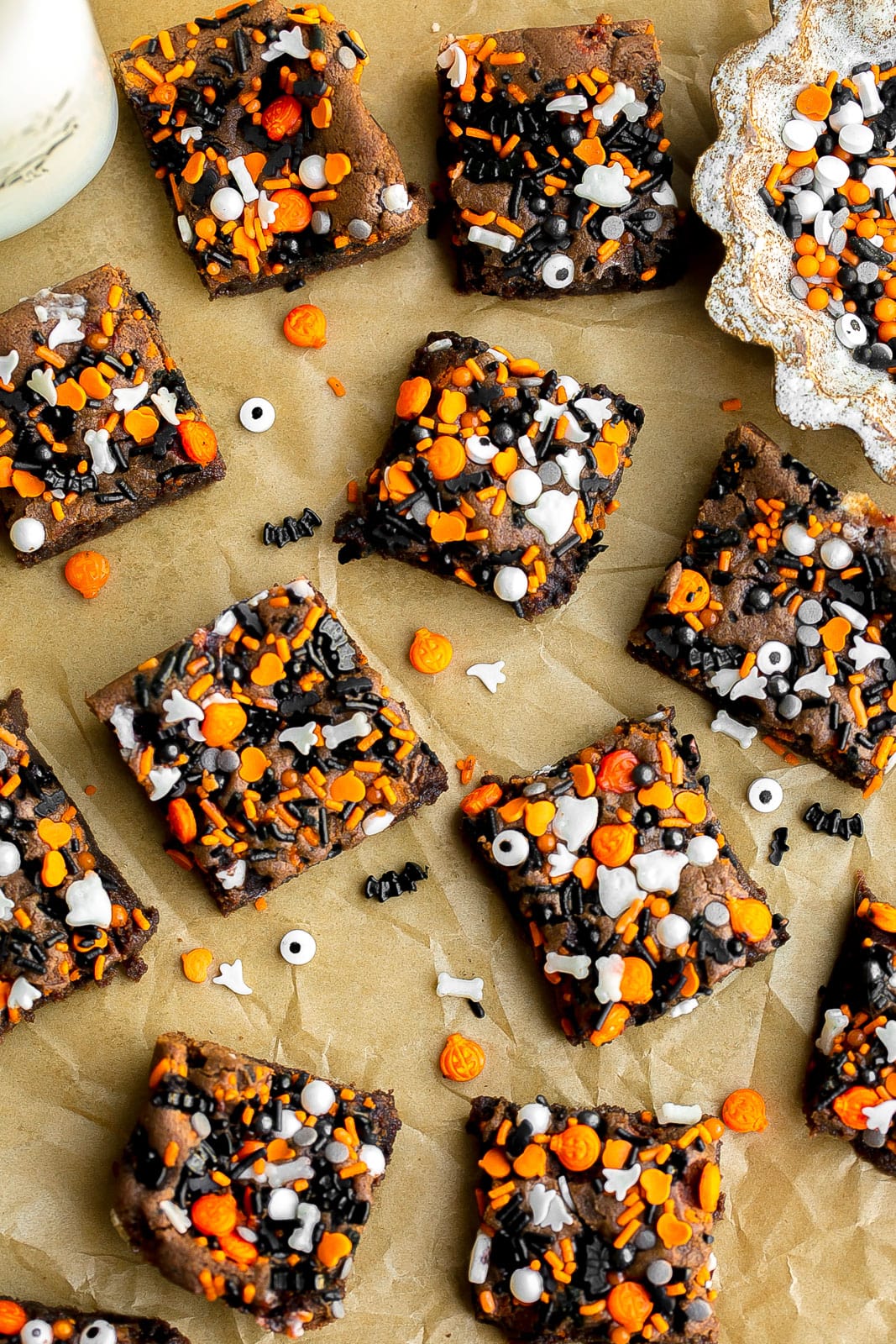 Chocolate cookie bars with Halloween sprinkles. 