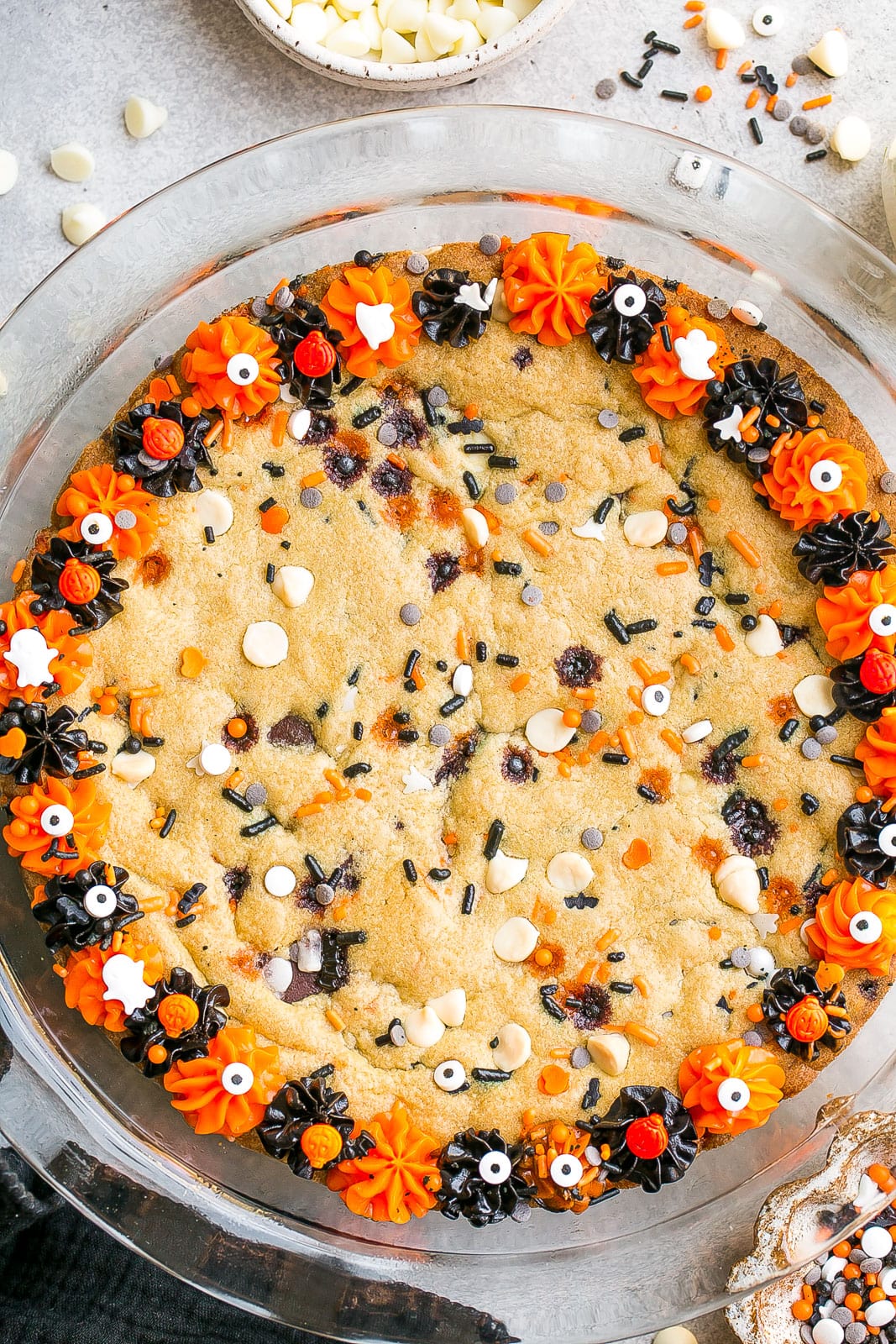 Frosted Halloween cookie cake.