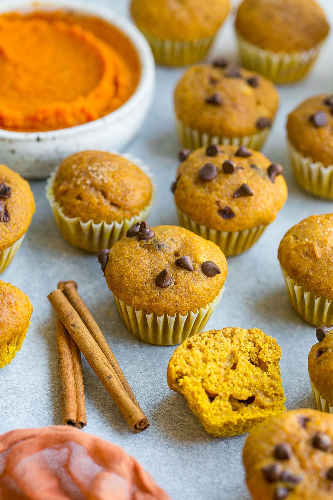 Close up of mini pumpkin muffin.