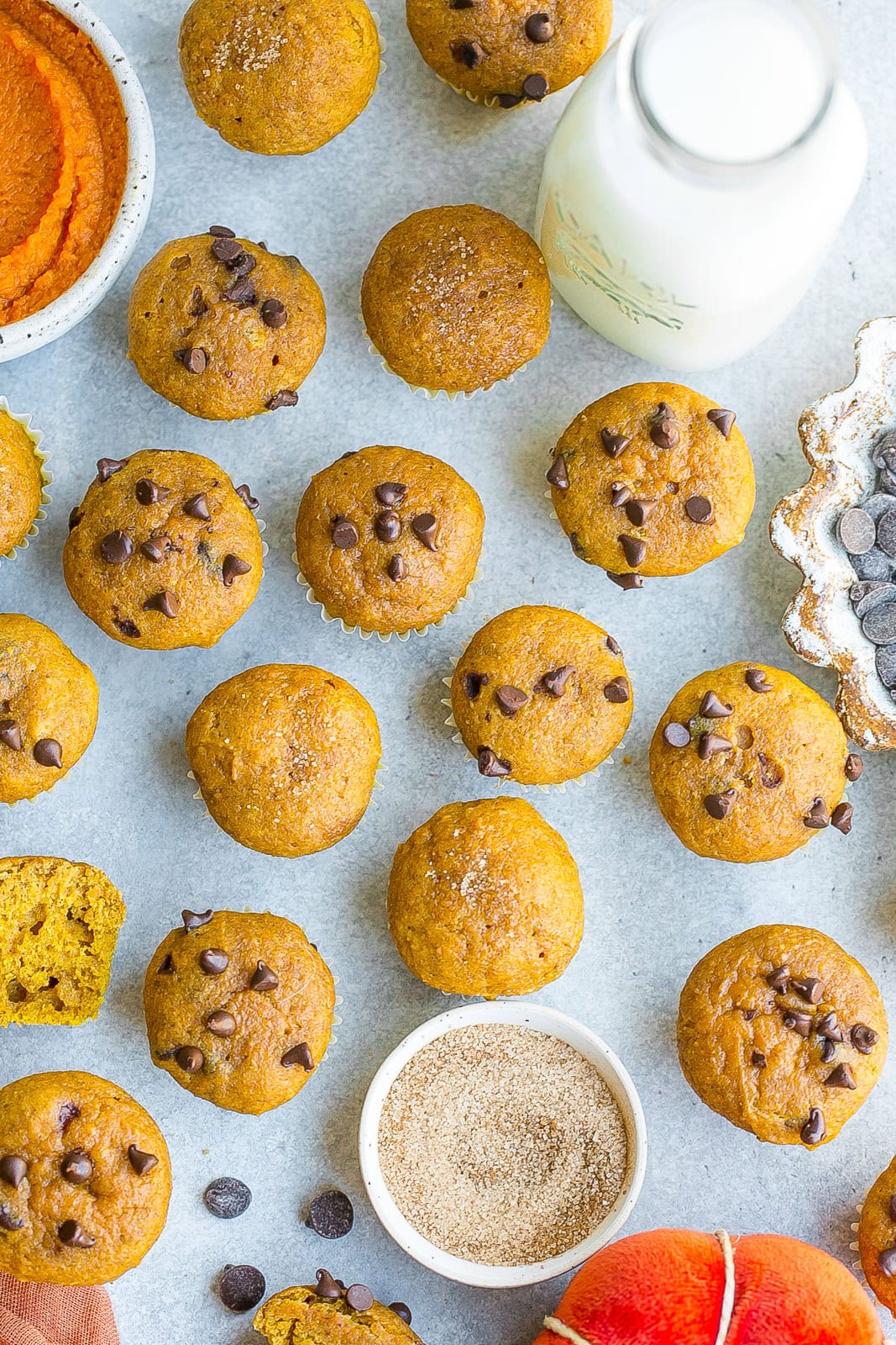 Pumpkin muffins with chocolate chips.