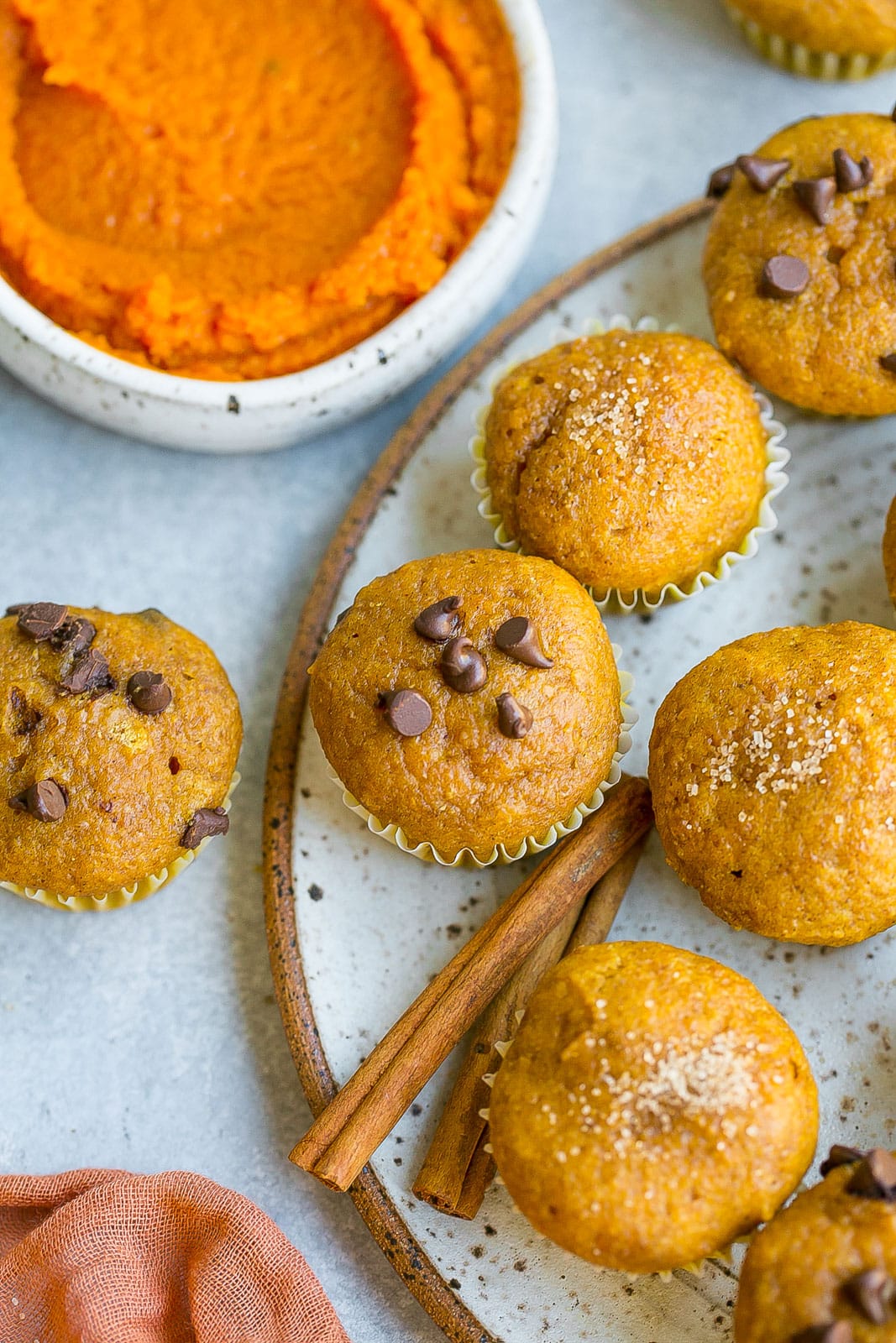 Mini pumpkin muffin on a dish.