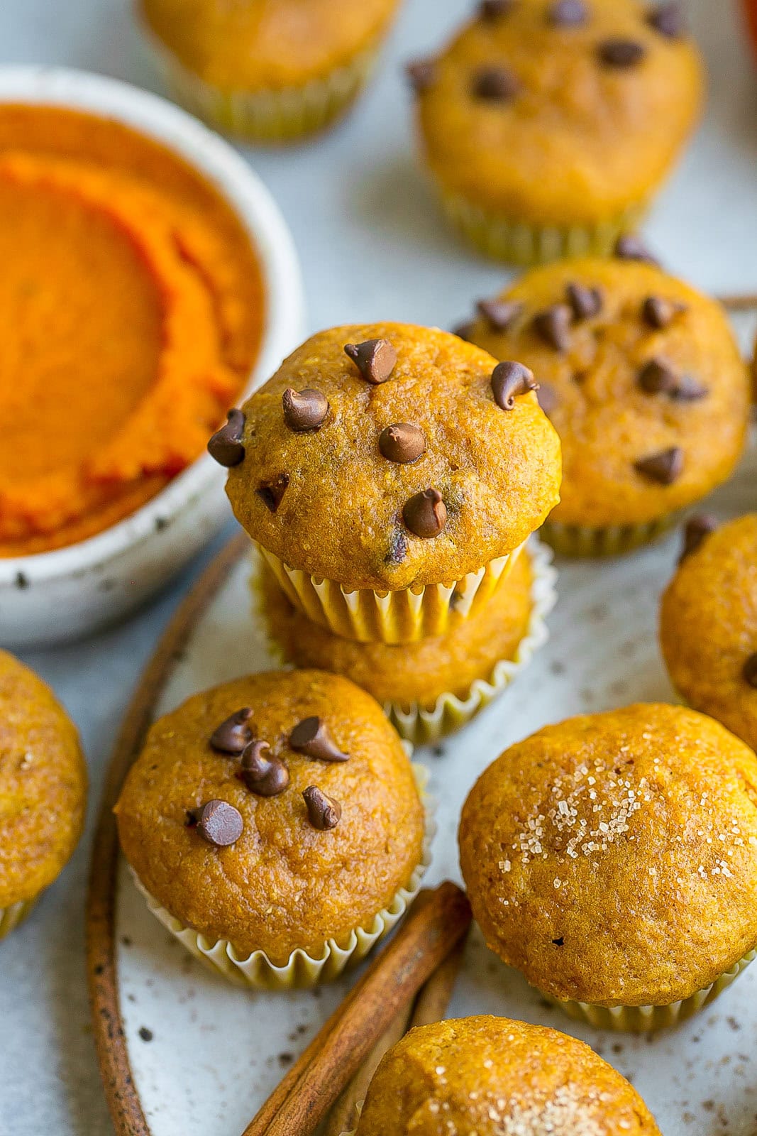 Stack of Mini Pumpkin Muffins.