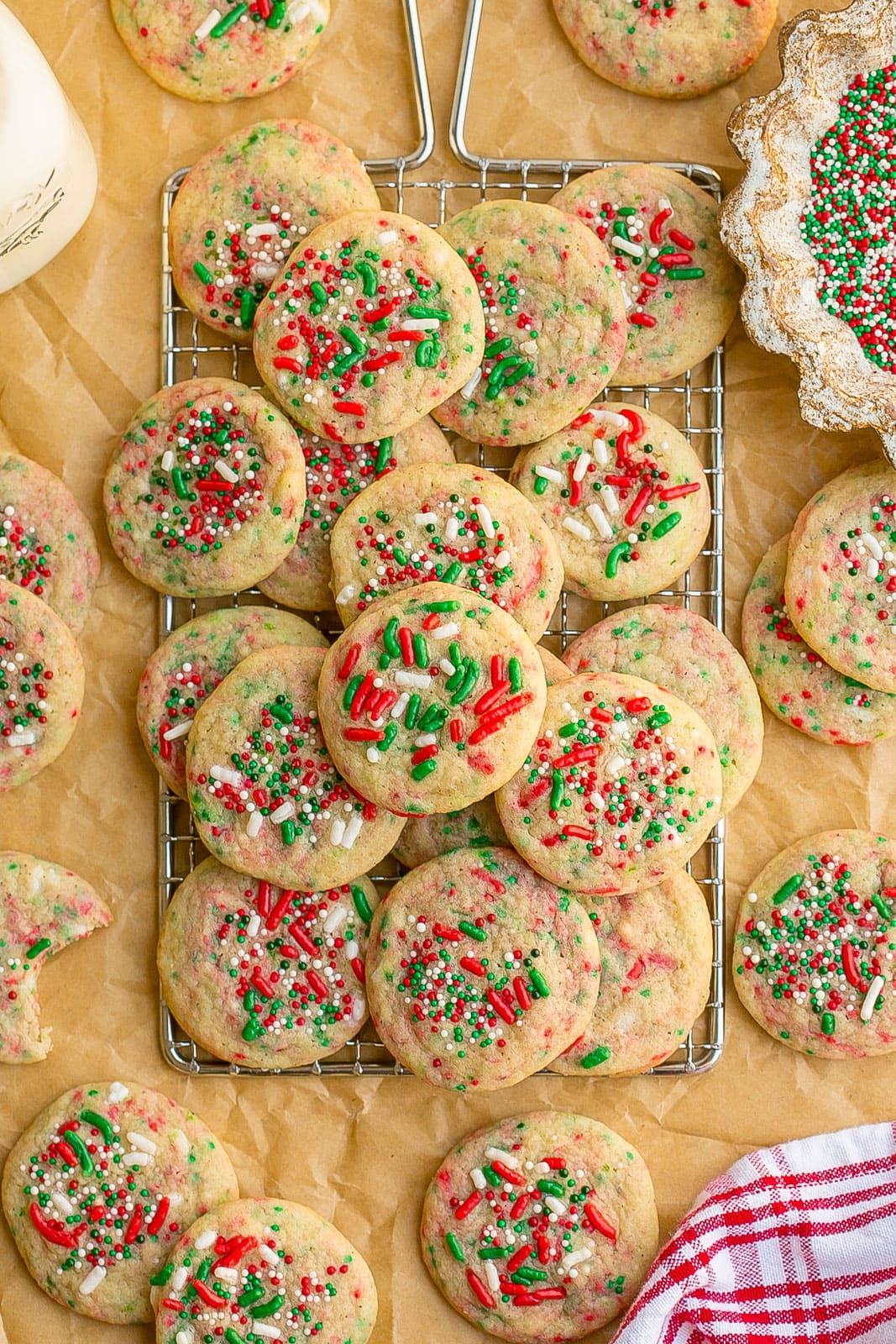 Mini Christmas cookies on cooling rack.