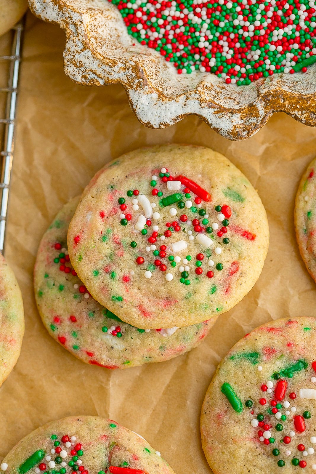 Close up of mini sugar cookie. 