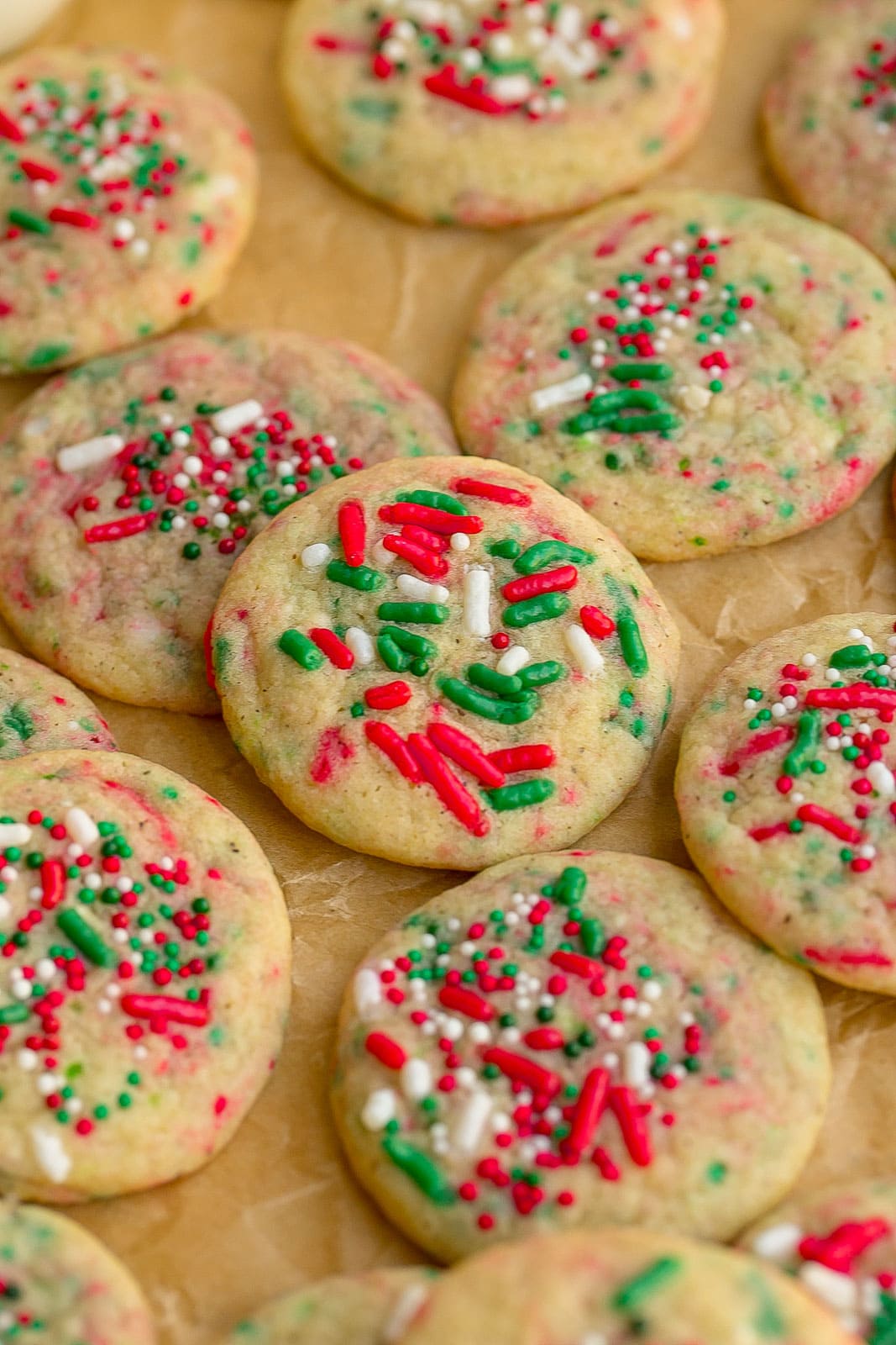 Mini Christmas sprinkle cookies.