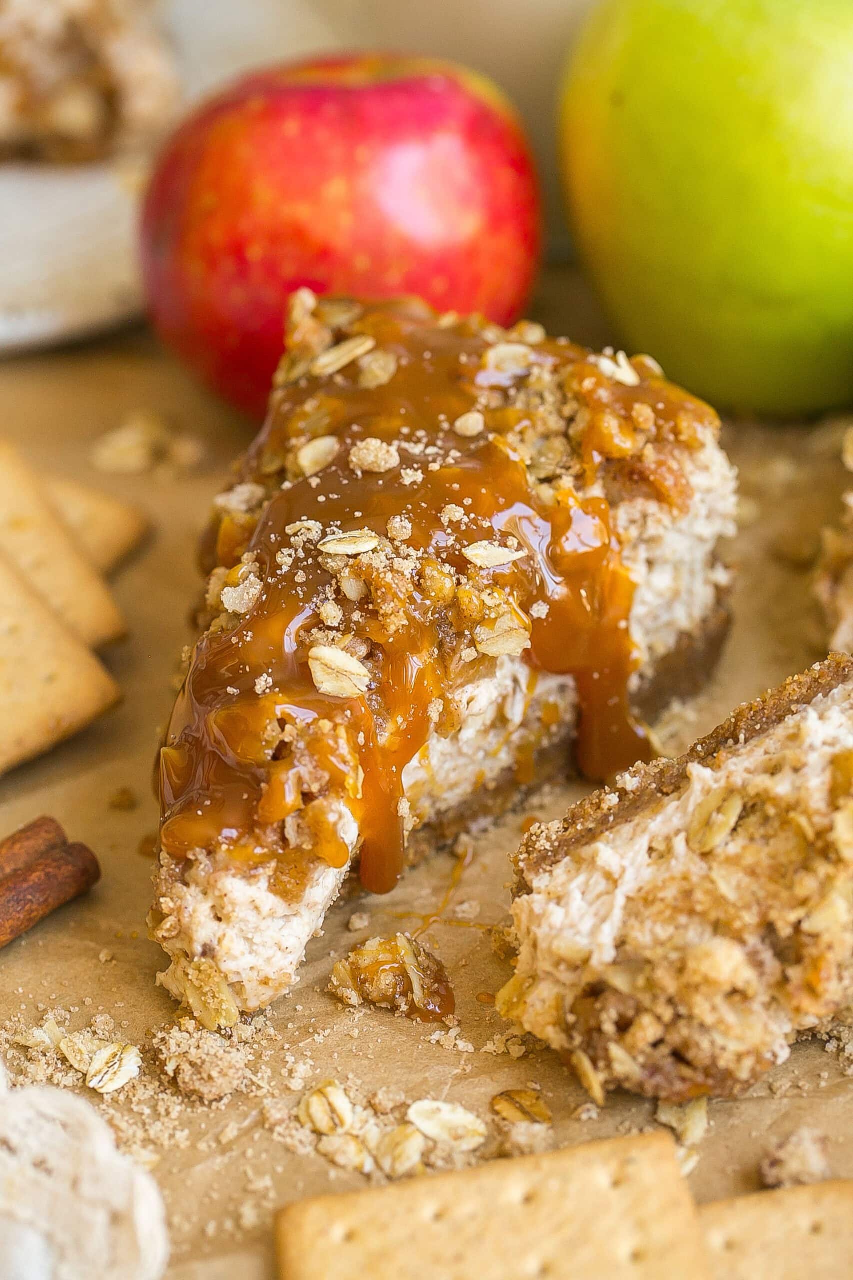 Apple Pie Cheesecake with caramel on top.